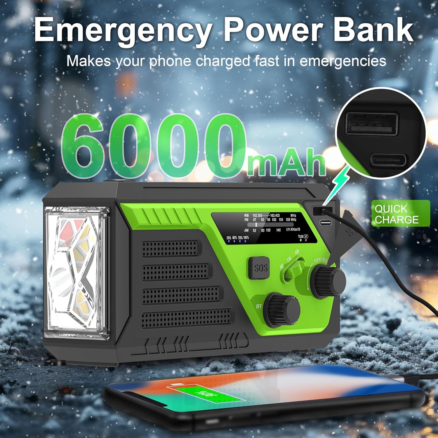 Radio de Emergencia TM 6000mAh con Manivela y Cargador Rápido
