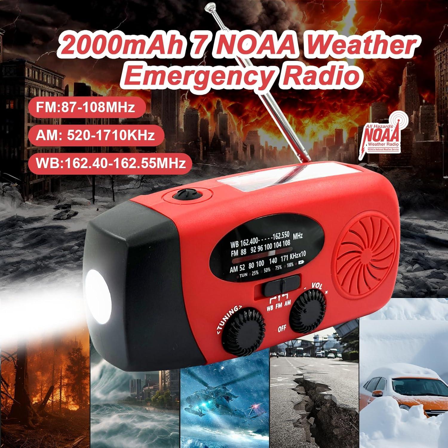 Radio de Emergencia Rckskaya NOAA Manivela Solar 2000mAh