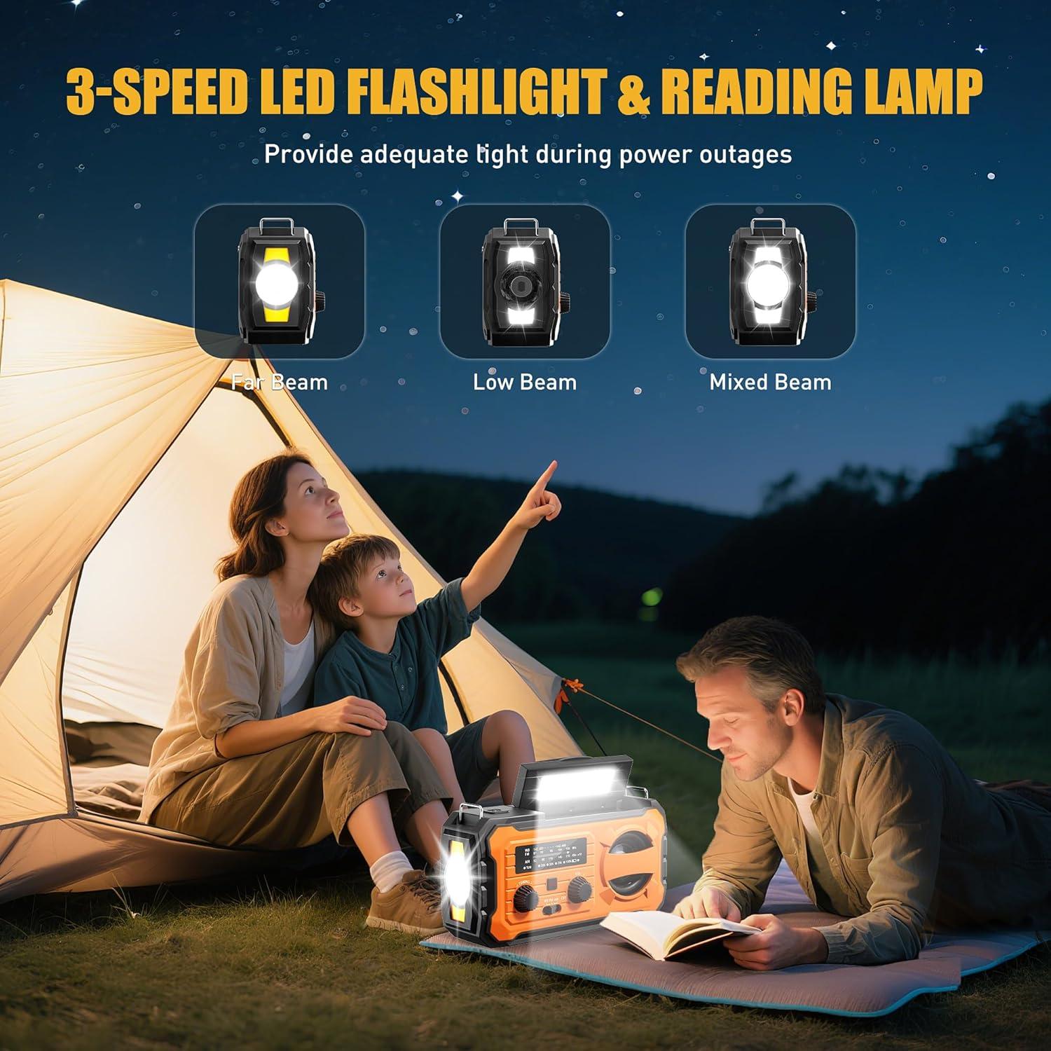 Hand Crank Emergency Radio, 10000mAh Weather Radio with AM/FM/NOAA, Solar Prower, SOS Alarm, Phone Charging, LED Flashlight, Portable Survival Gear for Outdoor & Home Emergencies Kits, Orange