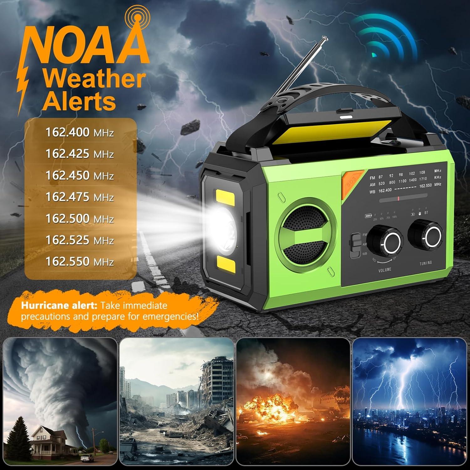 20000mAh Hand Crank Emergency Radio,AM/FM NOAA Weather Radio with 74000mWh Power Bank Cell Phone Charger,Solar Radio with LED Flashlight,USB Charged,Compass,SOS Alarm Camping & Survival(Grass Green)