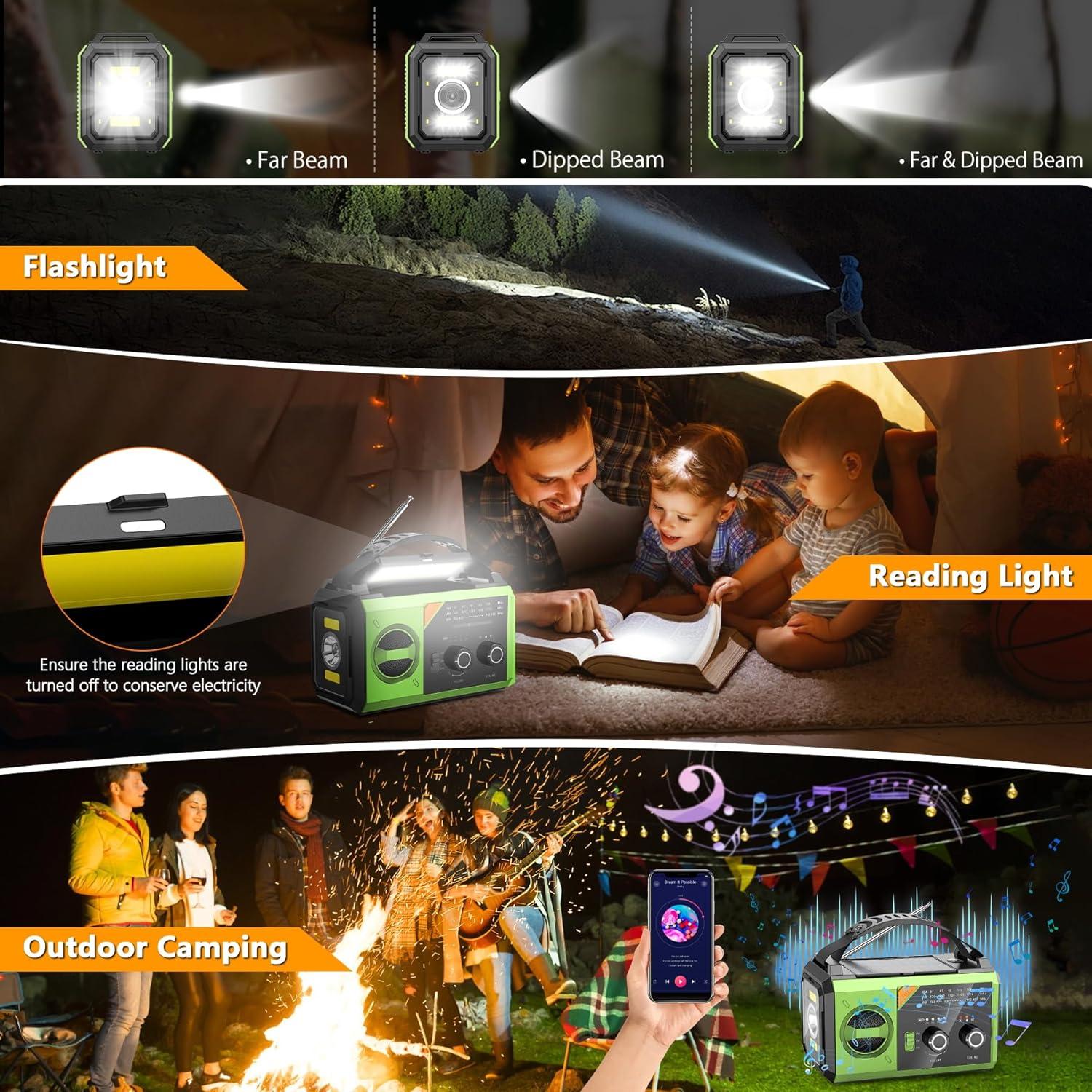 20000mAh Hand Crank Emergency Radio,AM/FM NOAA Weather Radio with 74000mWh Power Bank Cell Phone Charger,Solar Radio with LED Flashlight,USB Charged,Compass,SOS Alarm Camping & Survival(Grass Green)