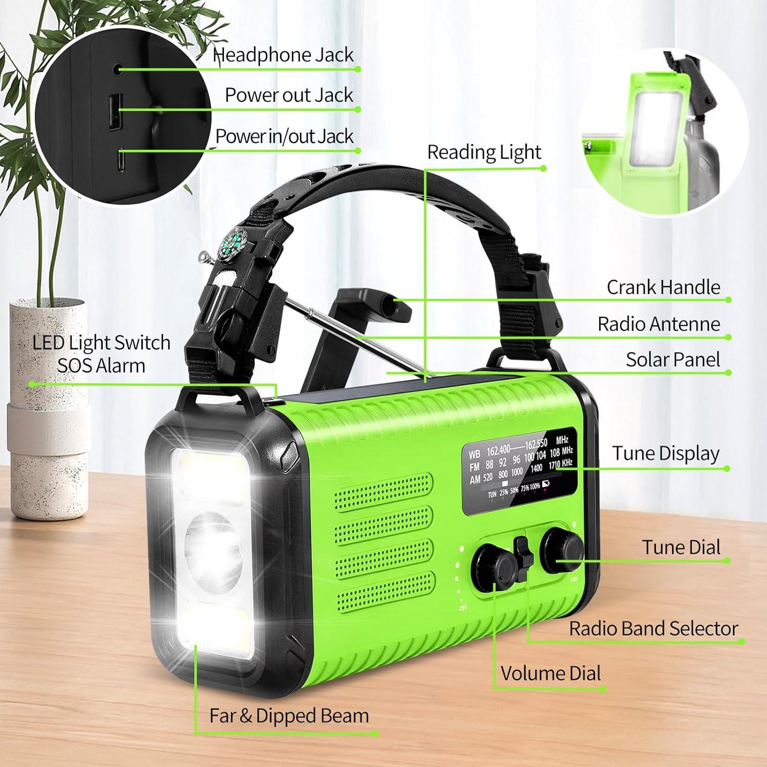 Radio de Manivela de Emergencia Puyinii 20000mAh Verde Claro