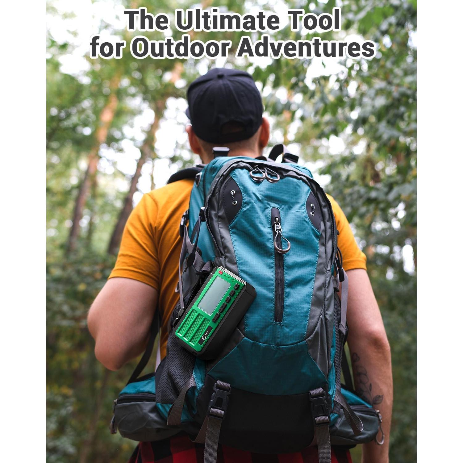 Esky 10000mAh/37000mWh Emergency Hand Crank Radio, AM/FM/NOAA Portable Rechargeable Weather Alert Radio with Flashlight, Compass Reading Lamp, Solar Powered for Outdoor Camping Survival Gear