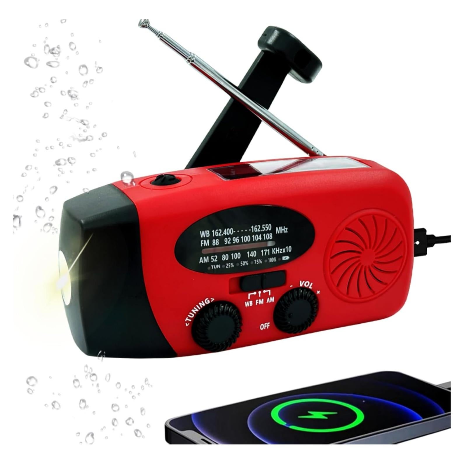 Radio de Emergencia AM FM NOAA Handsider con Linterna LED y Cargador 2000mAh