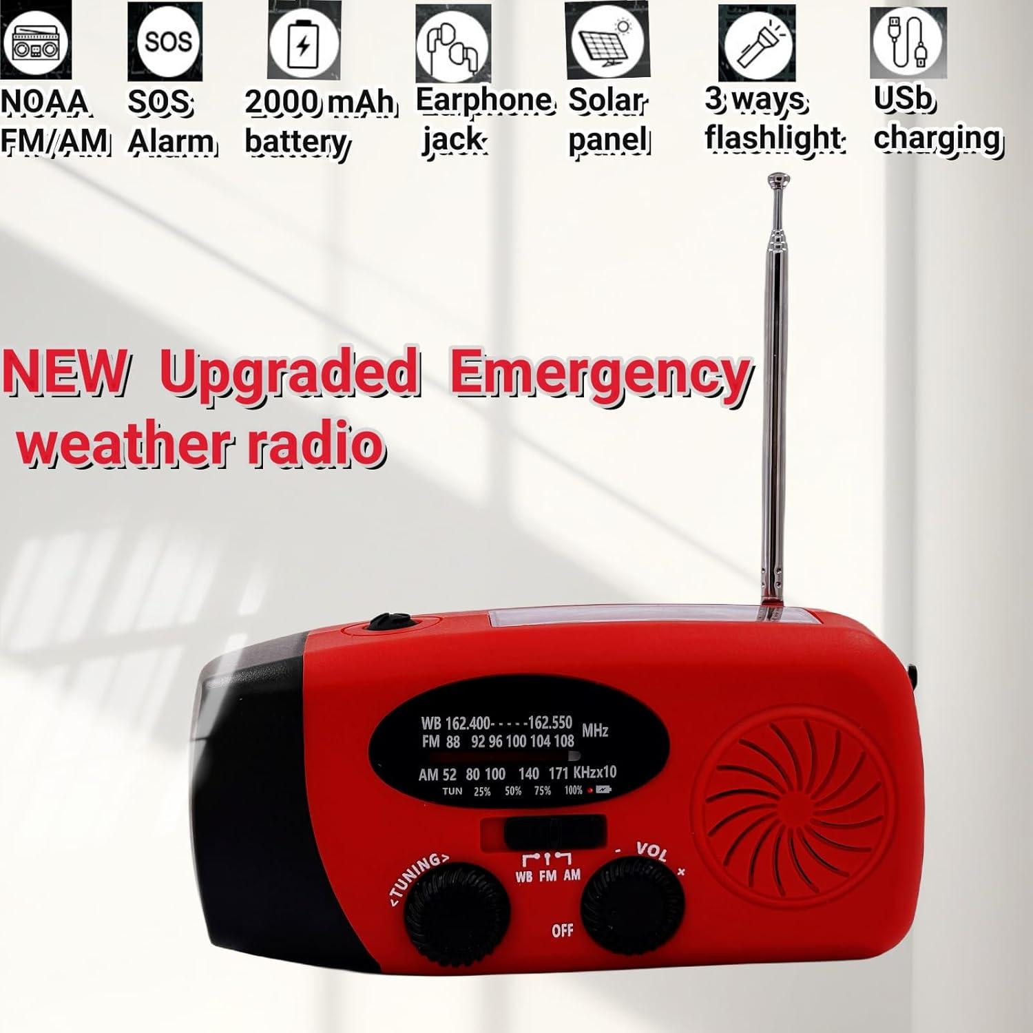 Radio de Emergencia AM FM NOAA Handsider con Linterna LED y Cargador 2000mAh