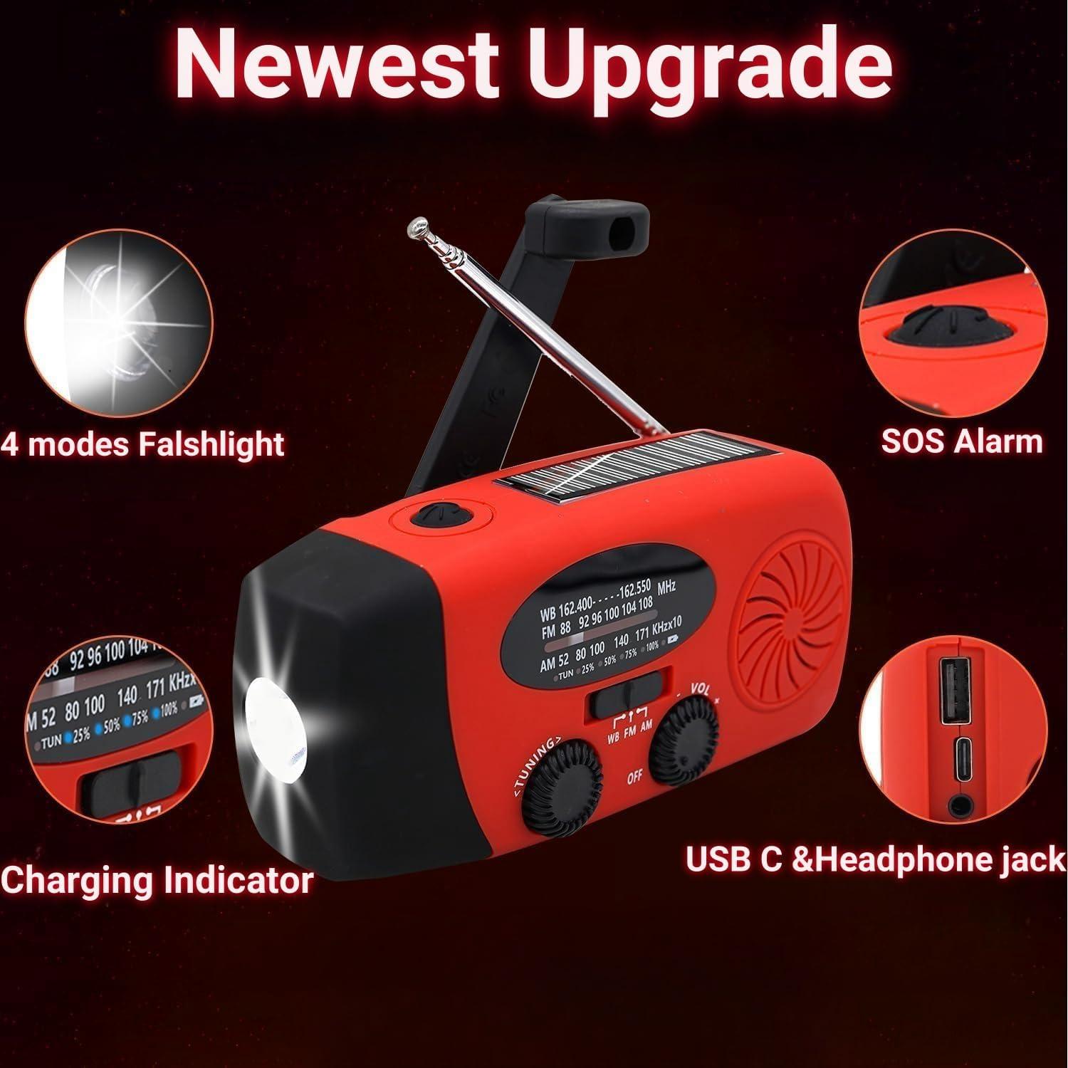 Radio de Emergencia AM FM NOAA Handsider con Linterna LED y Cargador 2000mAh