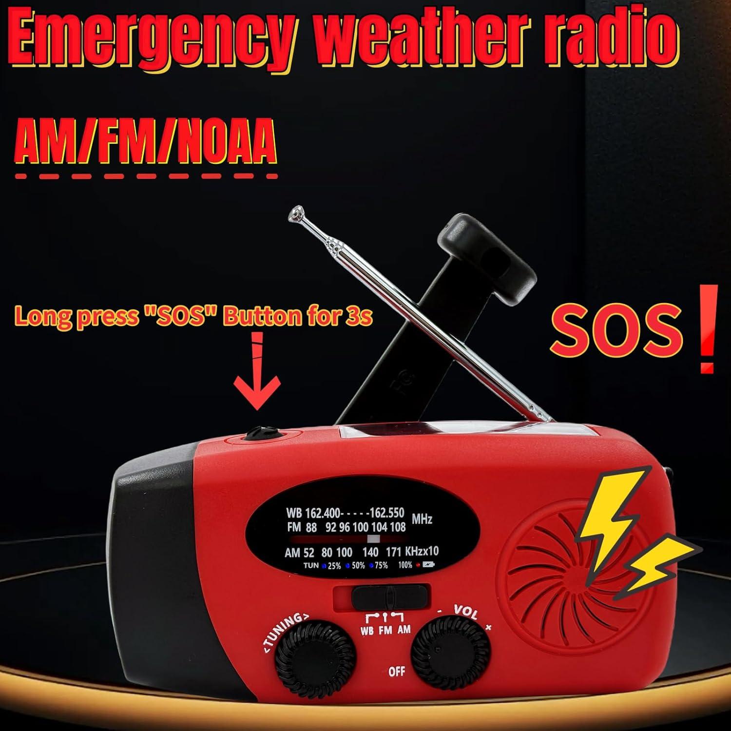 Radio de Emergencia AM FM NOAA Handsider con Linterna LED y Cargador 2000mAh