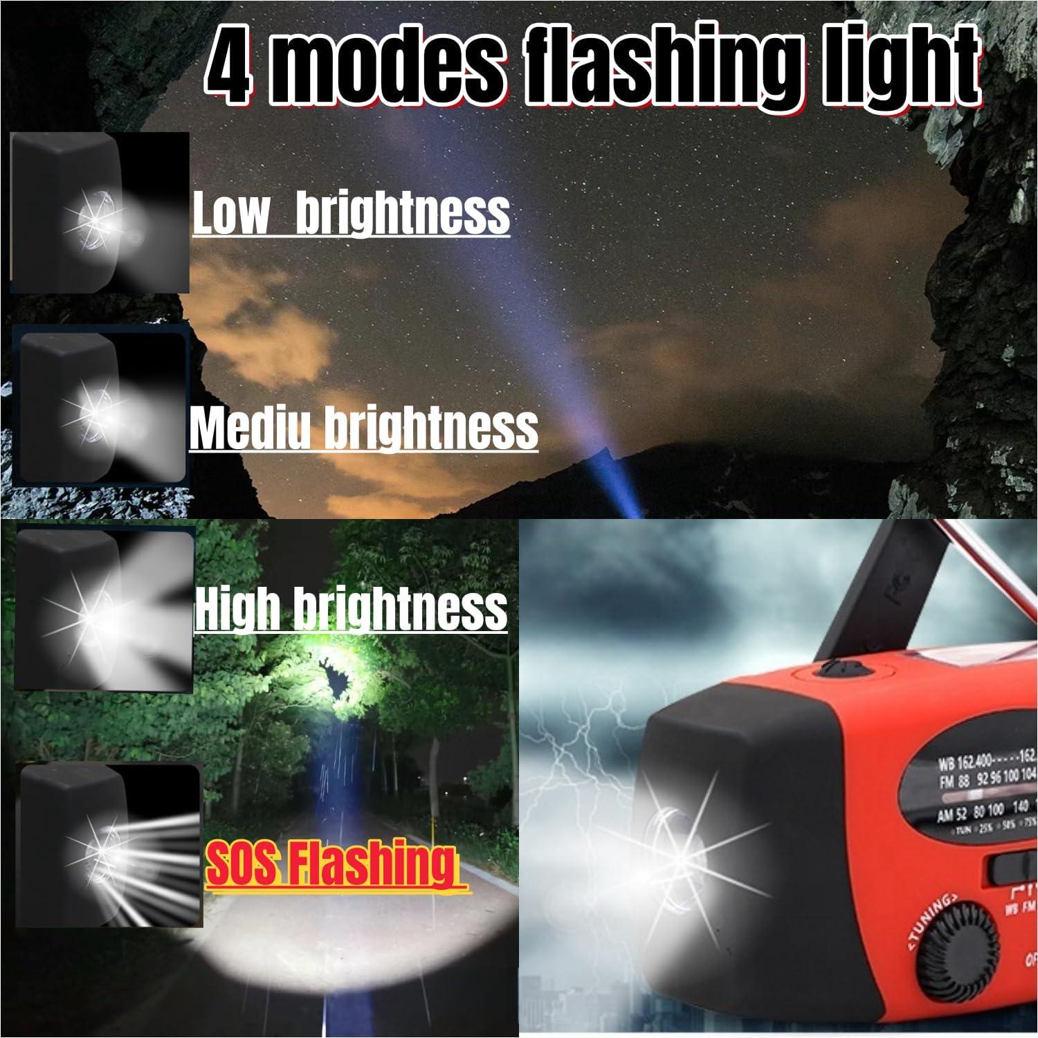 Radio de Emergencia AM FM NOAA Handsider con Linterna LED y Cargador 2000mAh