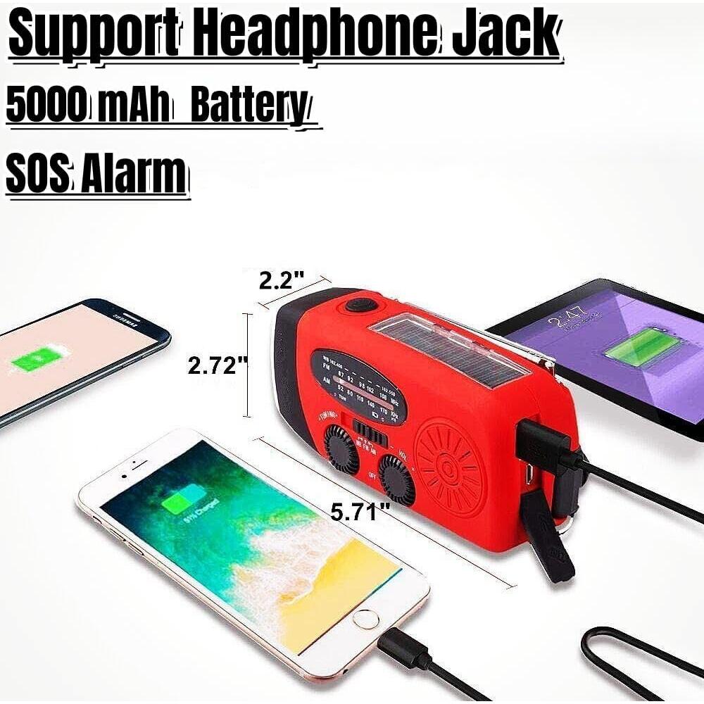 Radio de Emergencia AM FM NOAA Cepan 5000mAh con Linterna LED