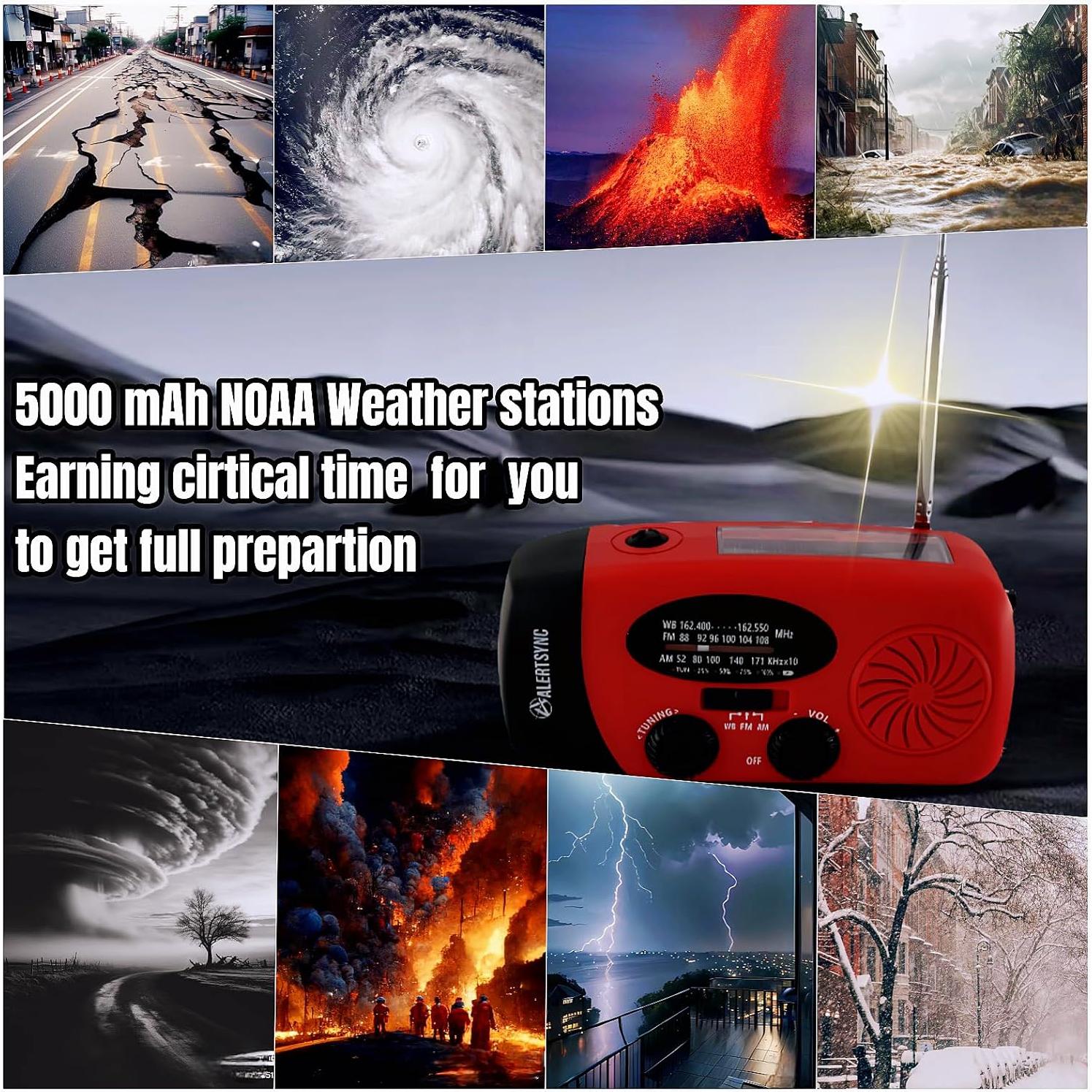 Radio de Emergencia AM FM NOAA Cepan 5000mAh con Linterna LED