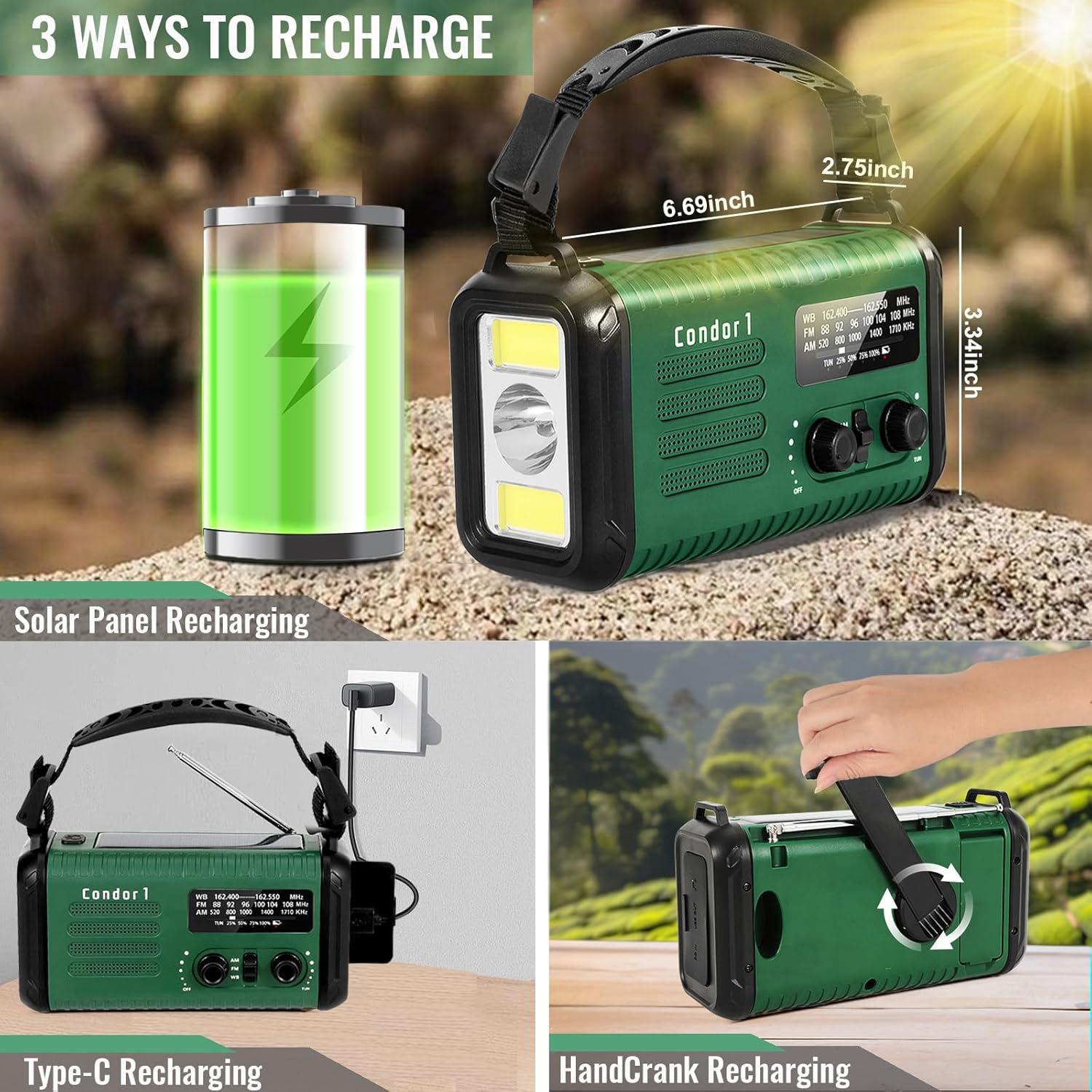 20000mAh / 74000mWh Emergency Radio, Solar Hand Crank Radio AM/FM/NOAA Weather Radio, Battery Powered with Cell Phone Charger, SOS Alarm, Flashlight & Reading Lamp for Emergencies Hurricane Camping