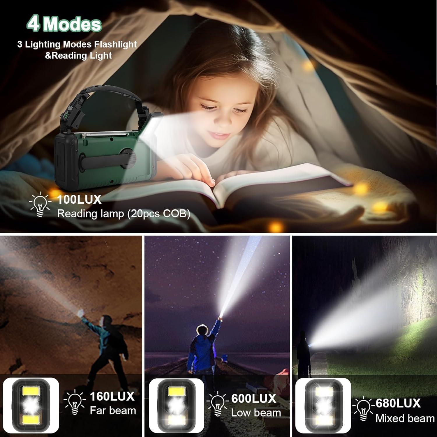 20000mAh / 74000mWh Emergency Radio, Solar Hand Crank Radio AM/FM/NOAA Weather Radio, Battery Powered with Cell Phone Charger, SOS Alarm, Flashlight & Reading Lamp for Emergencies Hurricane Camping