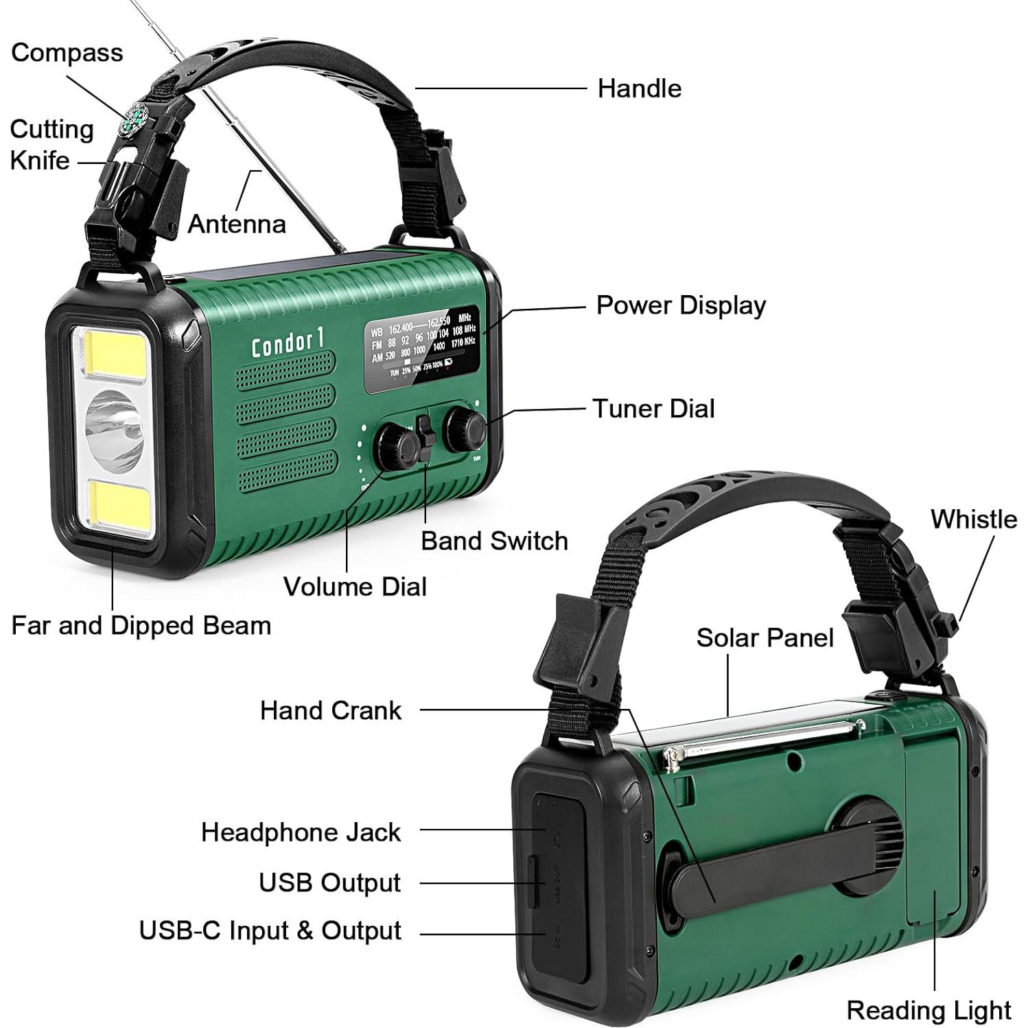20000mAh / 74000mWh Emergency Radio, Solar Hand Crank Radio AM/FM/NOAA Weather Radio, Battery Powered with Cell Phone Charger, SOS Alarm, Flashlight & Reading Lamp for Emergencies Hurricane Camping