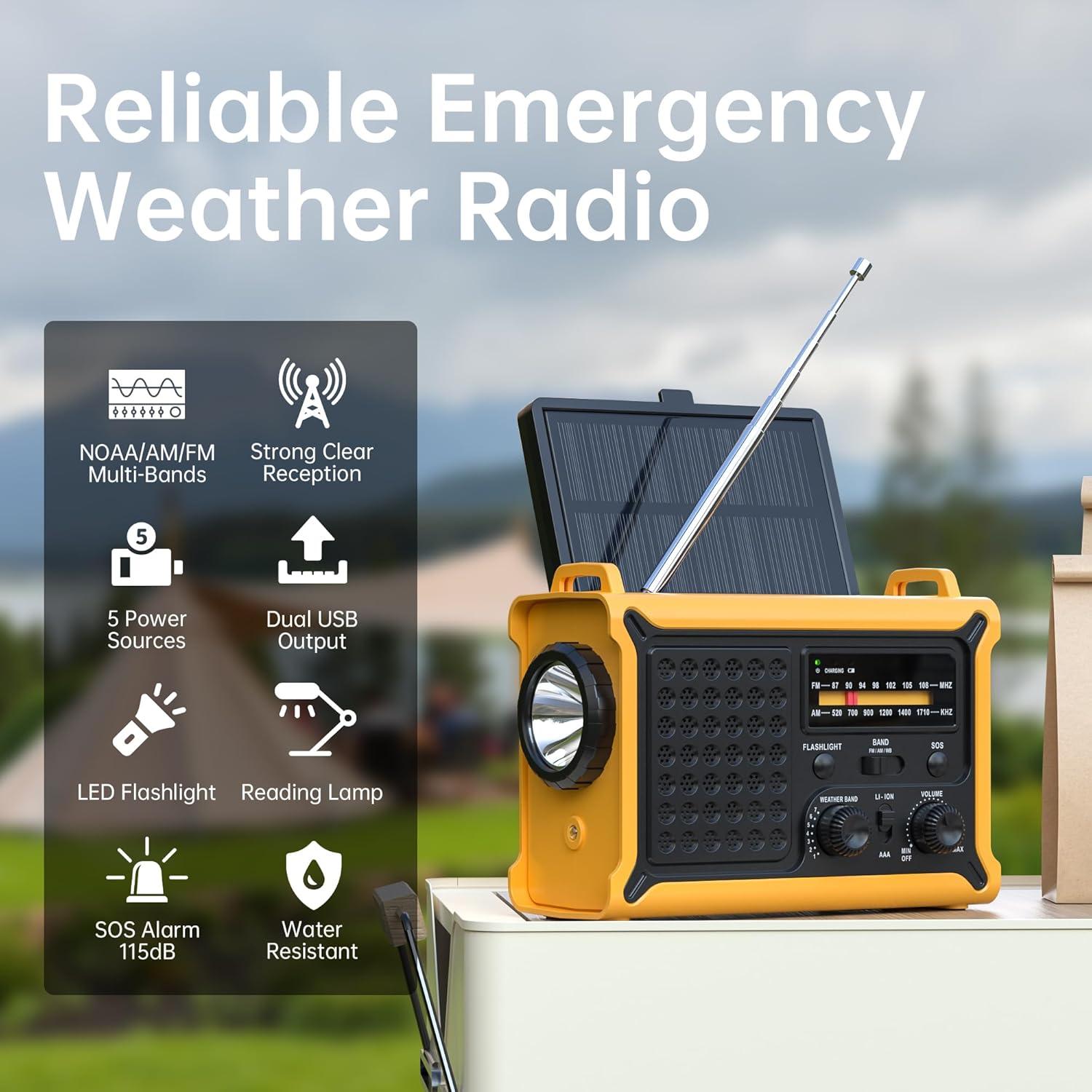 Radio Meteorológica Portátil NOAA AM FM Mesqool 12000mAh Solar