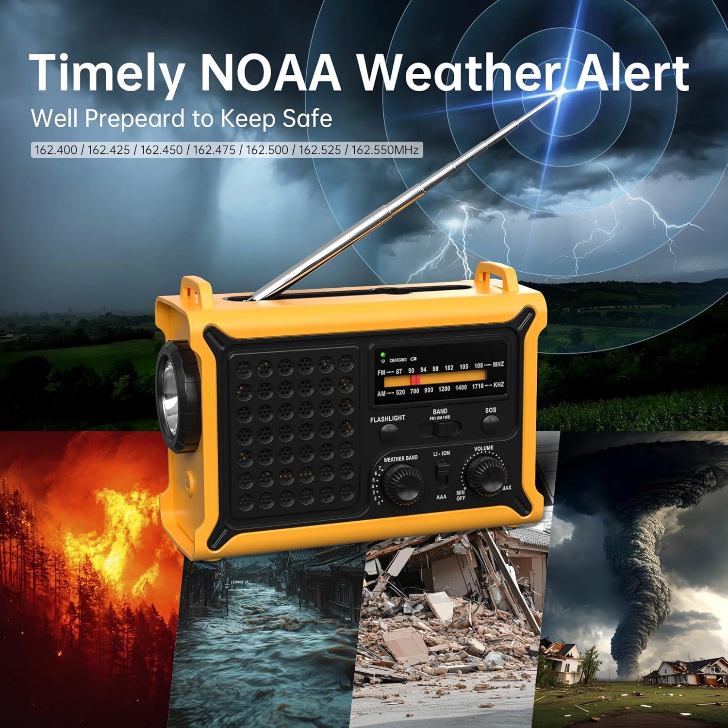 Radio Meteorológica Portátil NOAA AM FM Mesqool 12000mAh Solar