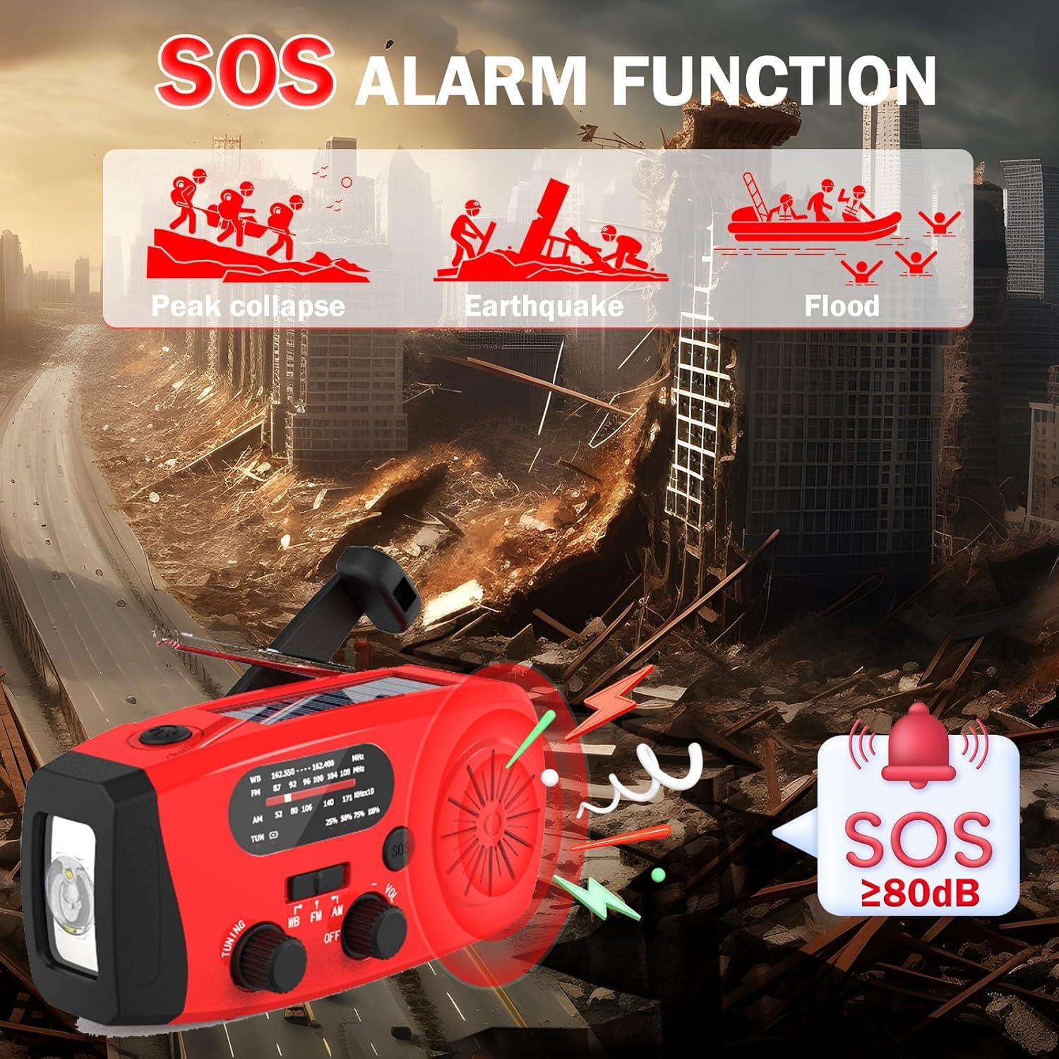 Radio de Manivela de Emergencia BGUS 14800mWh AM/FM NOAA