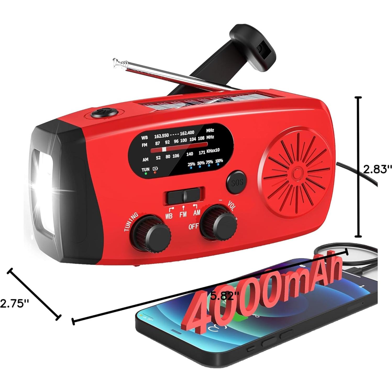 Radio de Manivela de Emergencia BGUS 14800mWh AM/FM NOAA