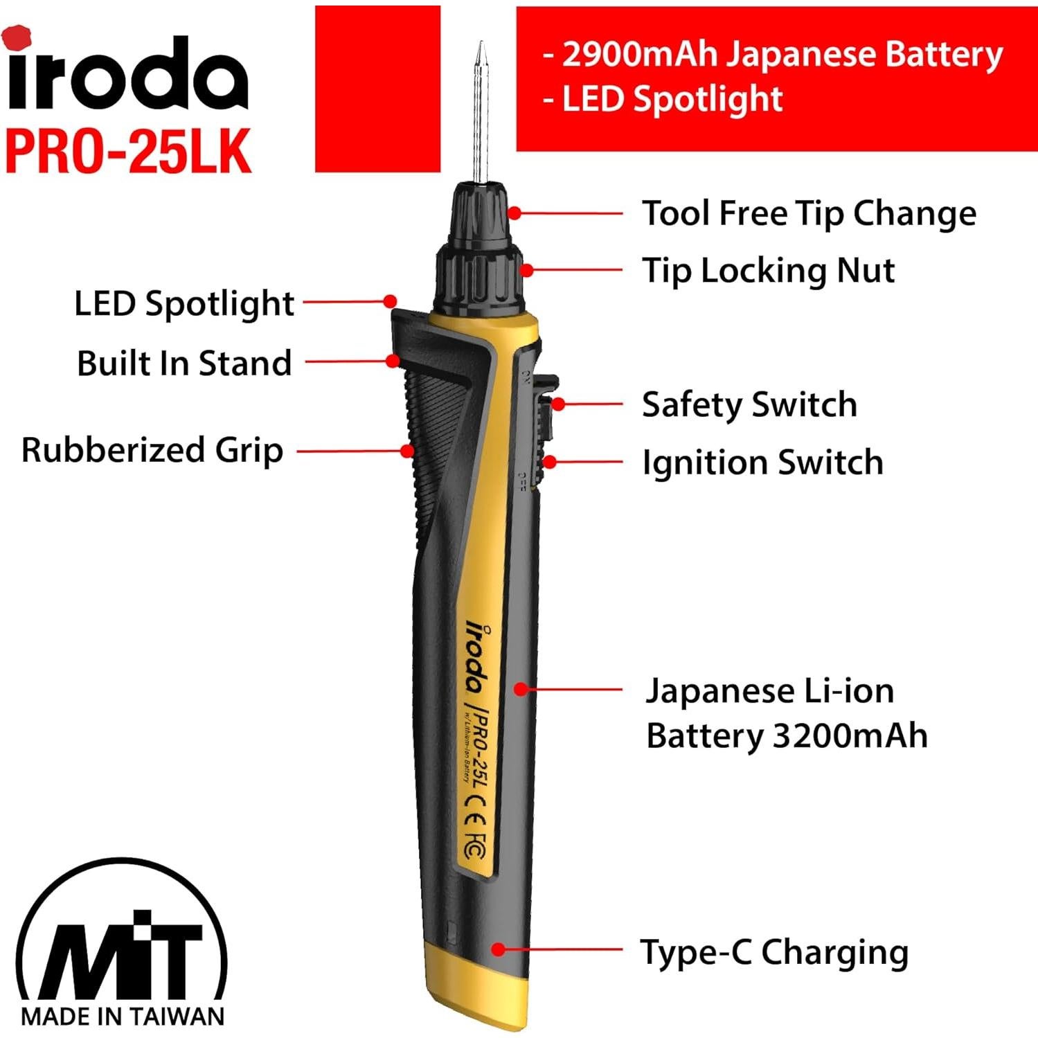 Soldador Portátil Iroda SolderPro 30W Batería 3200mAh LED