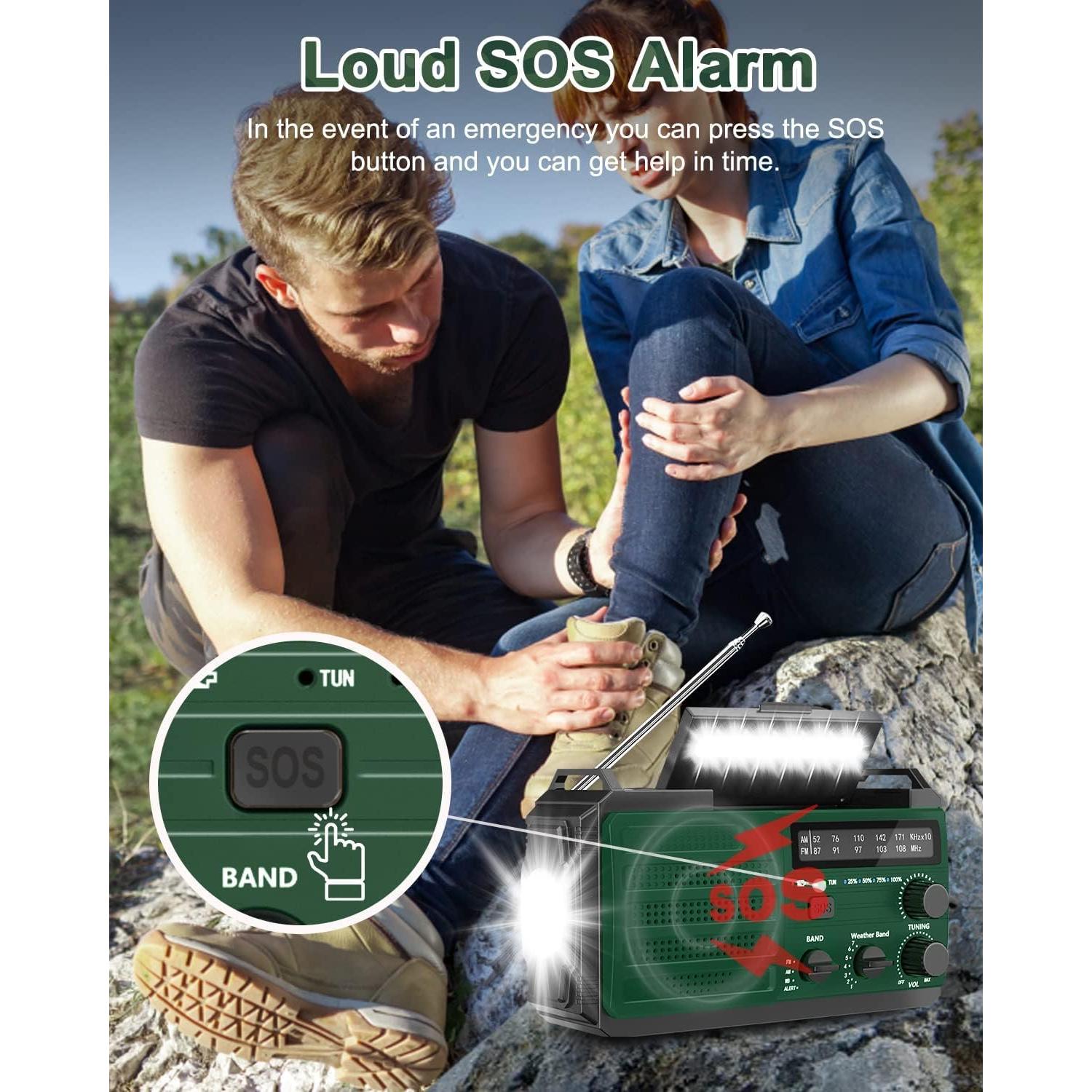 Hand Crank Emergency Radio, 6000mAh/22200mWh Solar AM FM NOAA Weather Alert Radio, 3-Mode Flashlight, Reading Lamp, SOS Alarm, Phone Charger for Winter Storm and Emergency