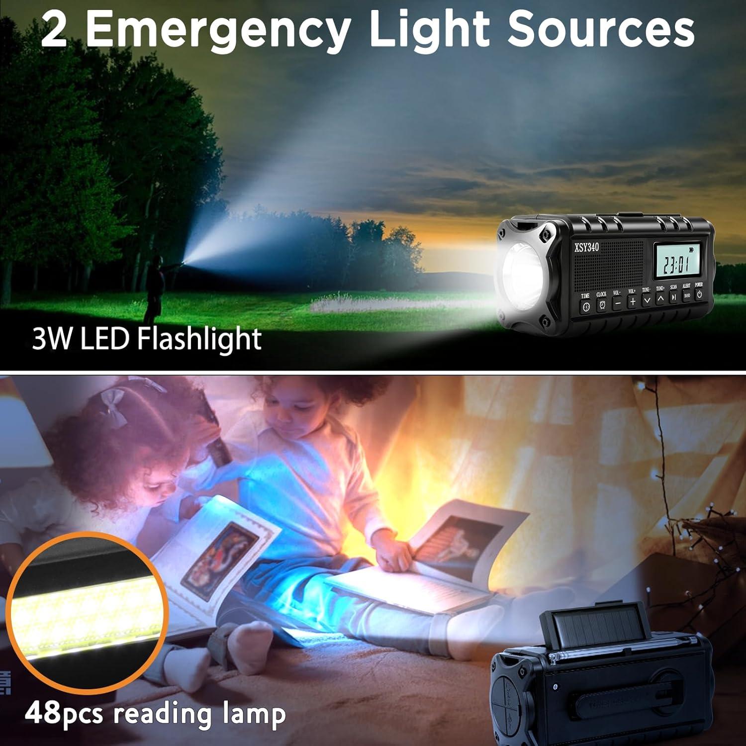 10000mAh/37000mWh Emergency Hand Crank Radio,AM FM NOAA Weather Alert Radio, Digital Display,3 Ways Powered Hand Crank,Solar with Type-C Charger,Flashlight,Reading Lamp,Headphone Jack,SOS Alarm
