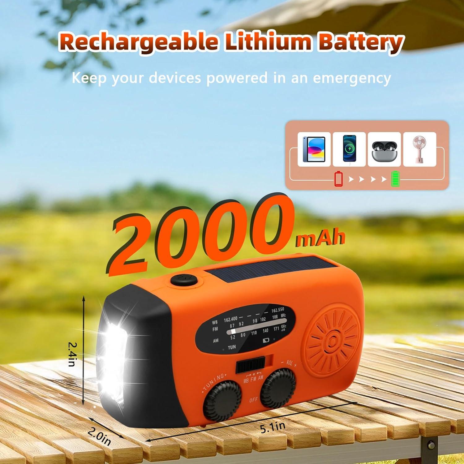 Radio de Emergencia WVL 7400mWh Portátil Solar AM/FM NOAA