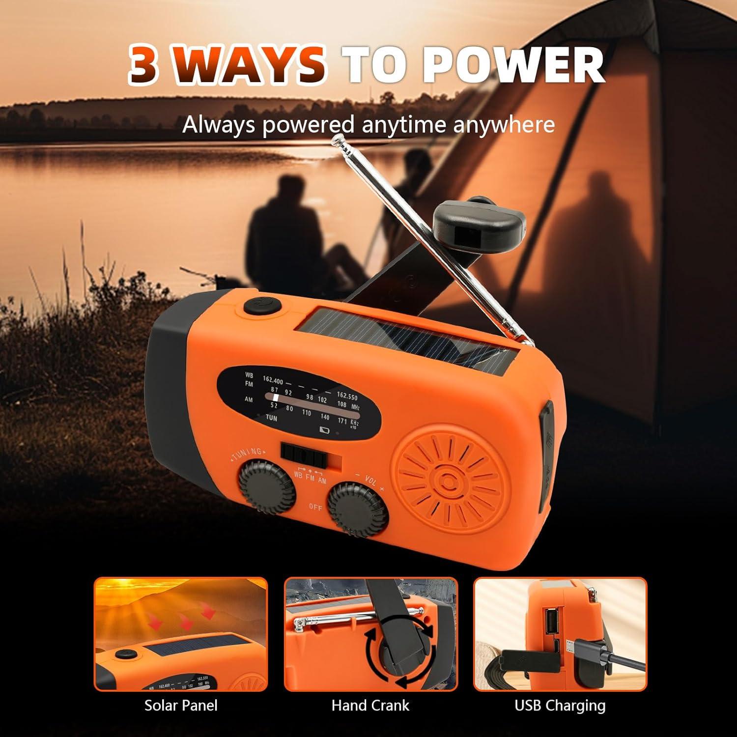 Radio de Emergencia WVL 7400mWh Portátil Solar AM/FM NOAA