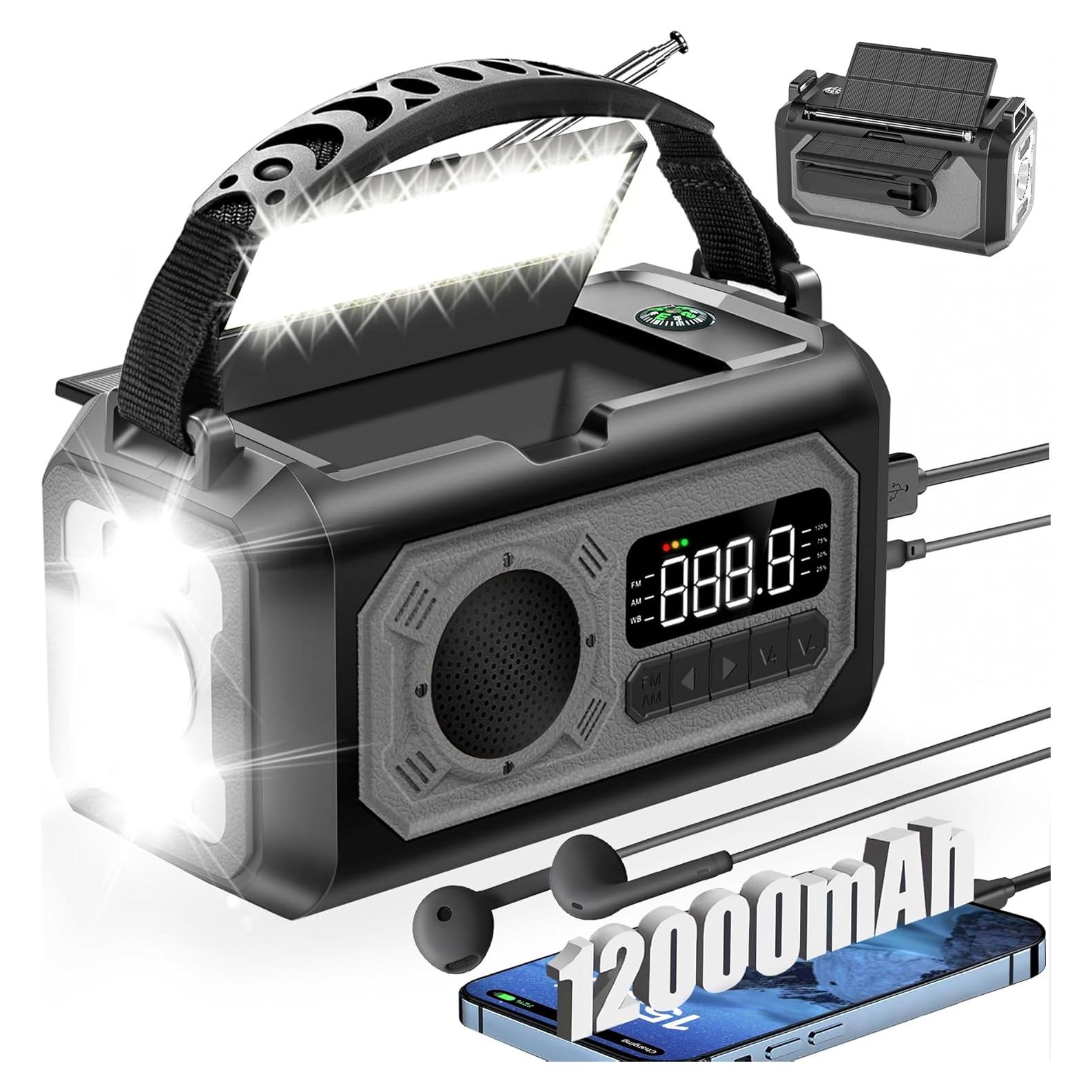 Radio Meteorológica de Emergencia UYEIKMLOP 12000mAh Solar