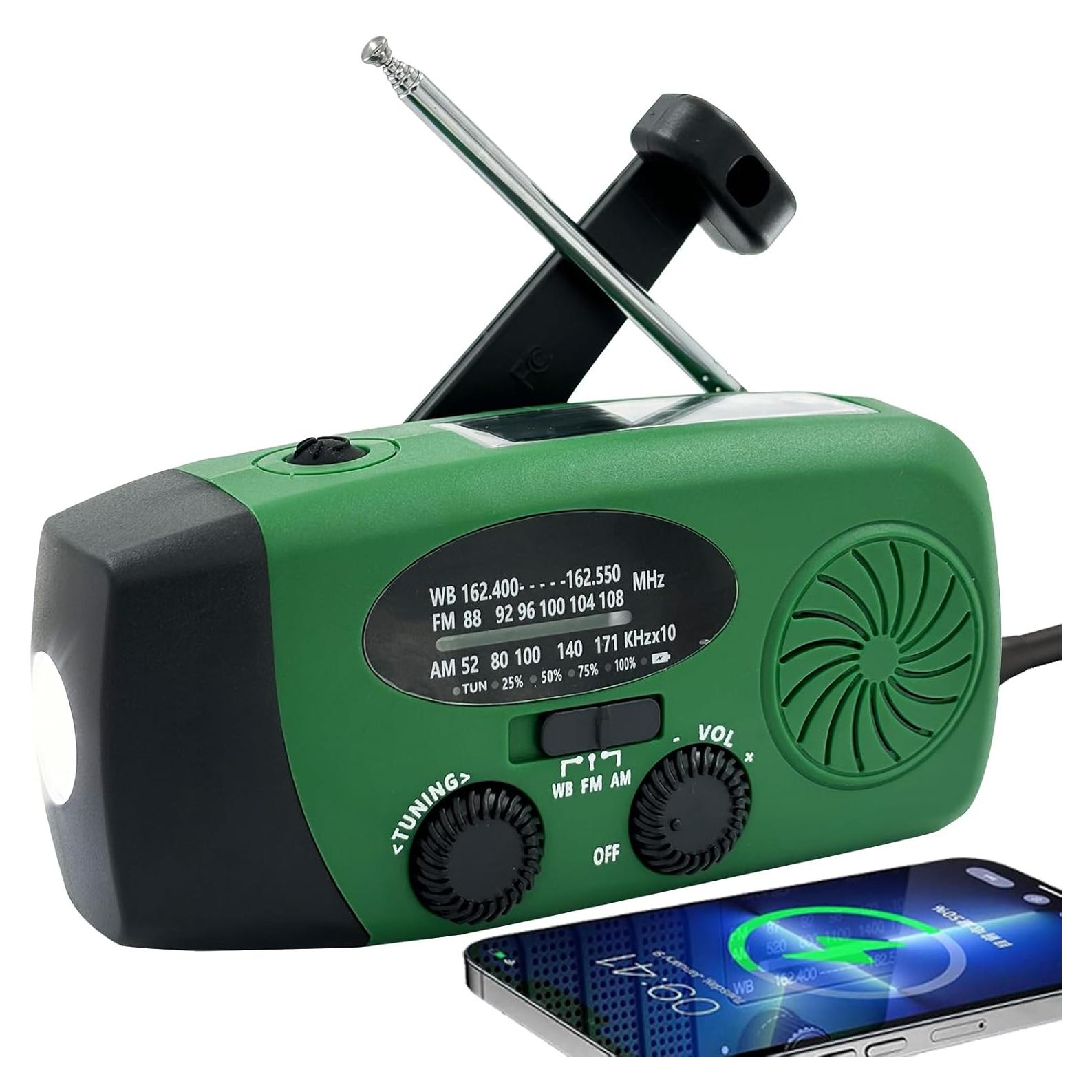 Emergency Hand Crank Radio with LED Flashlight for Emergency, AM/FM NOAA Portable Weather Radio with 2000mAh Phone Charger, USB Charged & Solar Power for Camping, Emergency (Army Green)