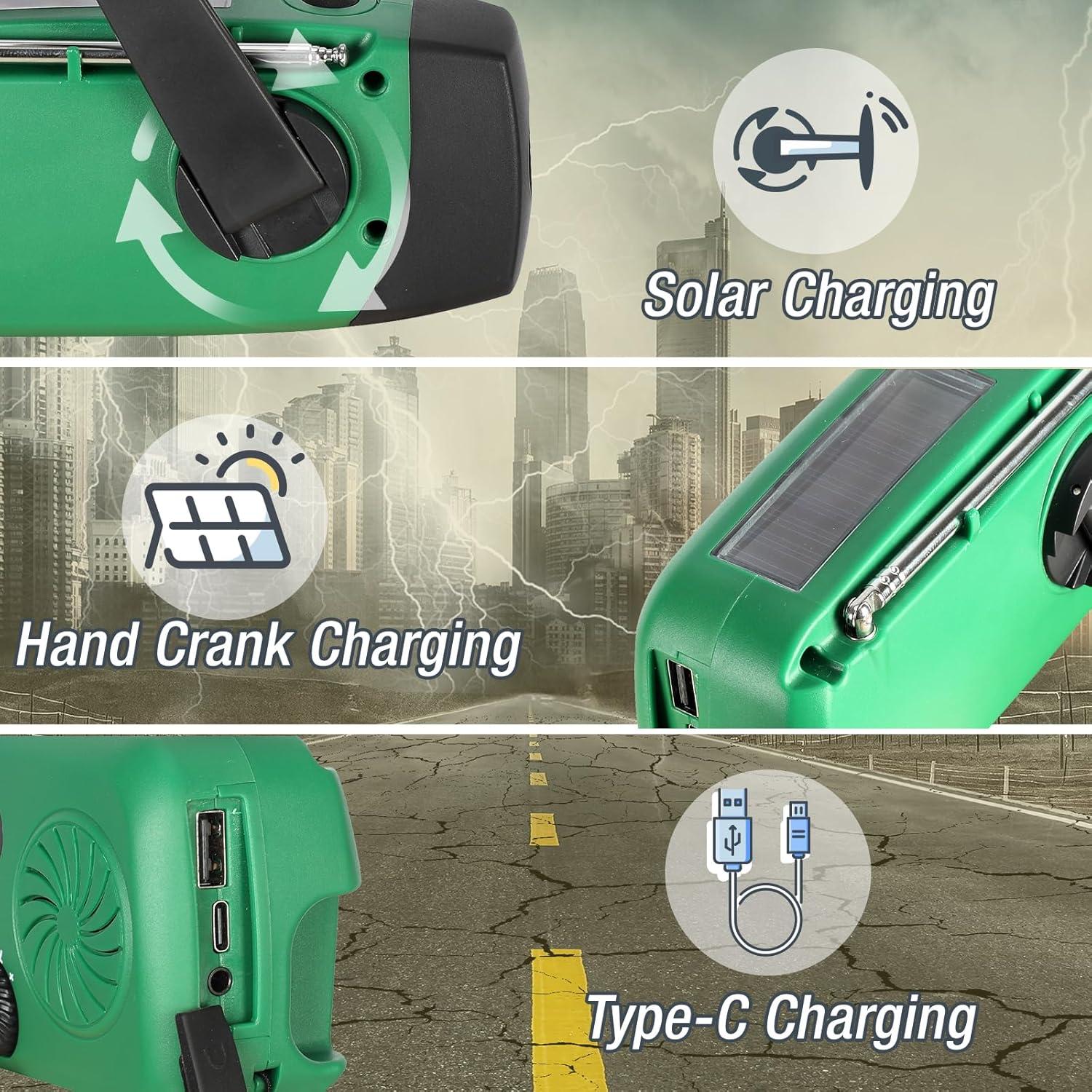 Emergency Hand Crank Radio with LED Flashlight for Emergency, AM/FM NOAA Portable Weather Radio with 2000mAh Phone Charger, USB Charged & Solar Power for Camping, Emergency (Army Green)