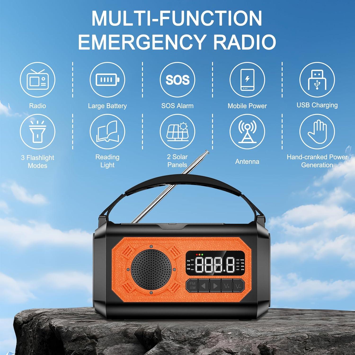 Radio de Emergencia 12000mAh Irjeen con Linterna y Alarma SOS