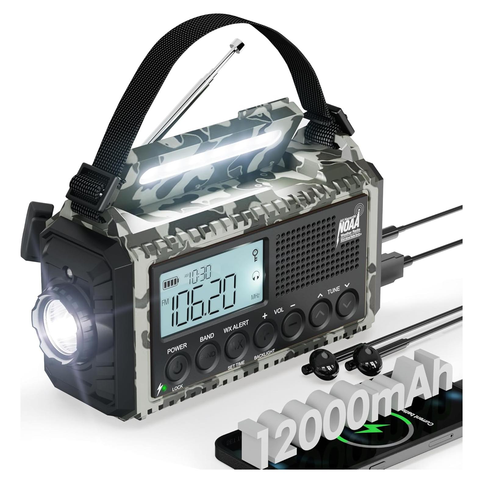 Radio de Emergencia Manivela 12000mAh NOAA Camuflaje