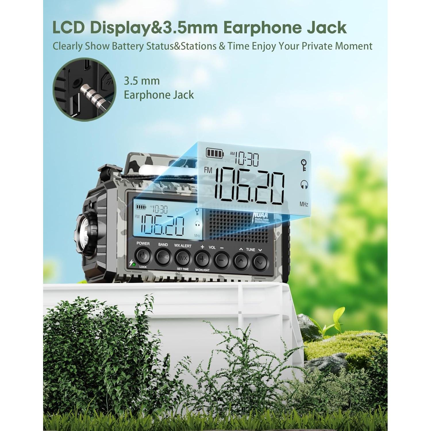 Radio de Emergencia Manivela 12000mAh NOAA Camuflaje