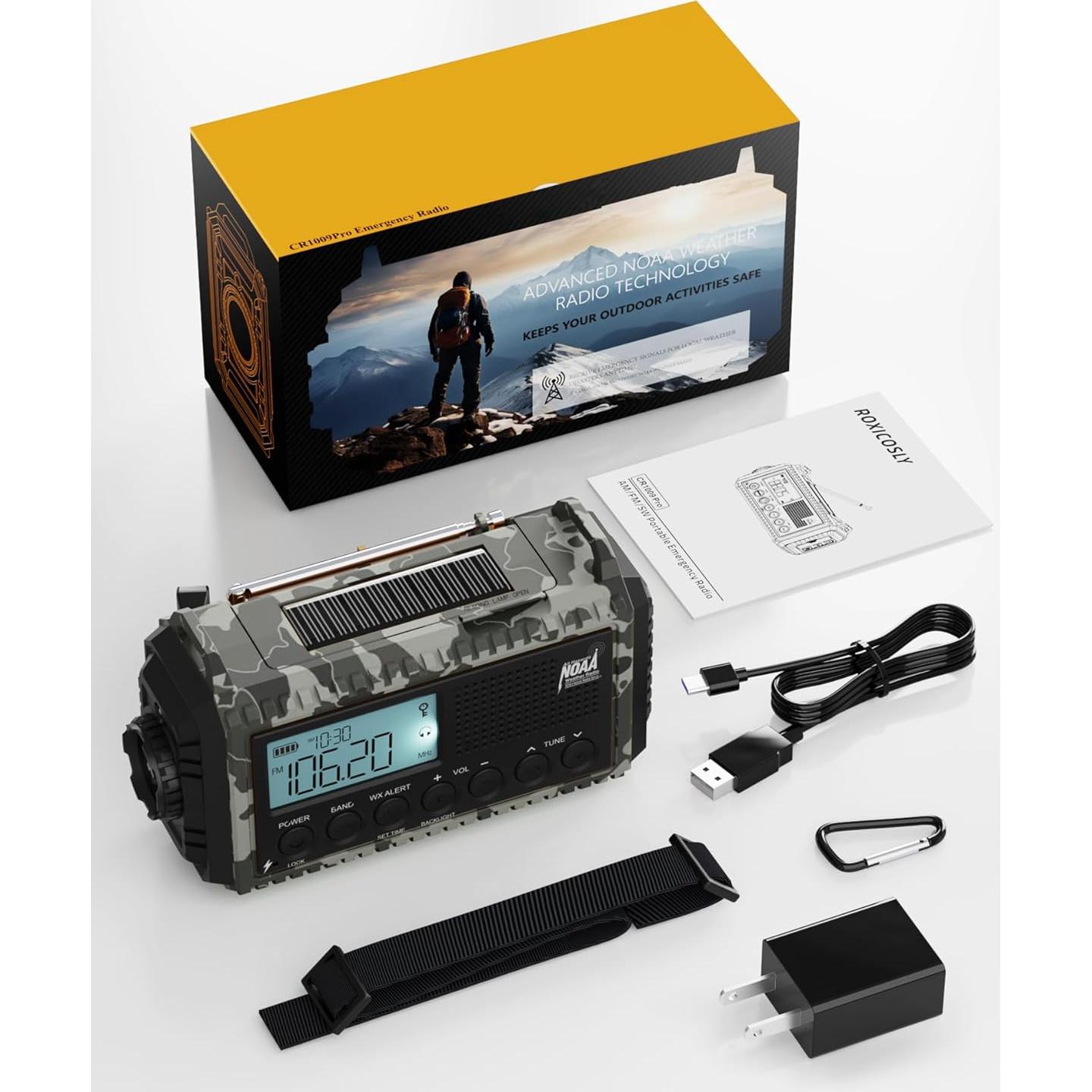 Radio de Emergencia Manivela 12000mAh NOAA Camuflaje