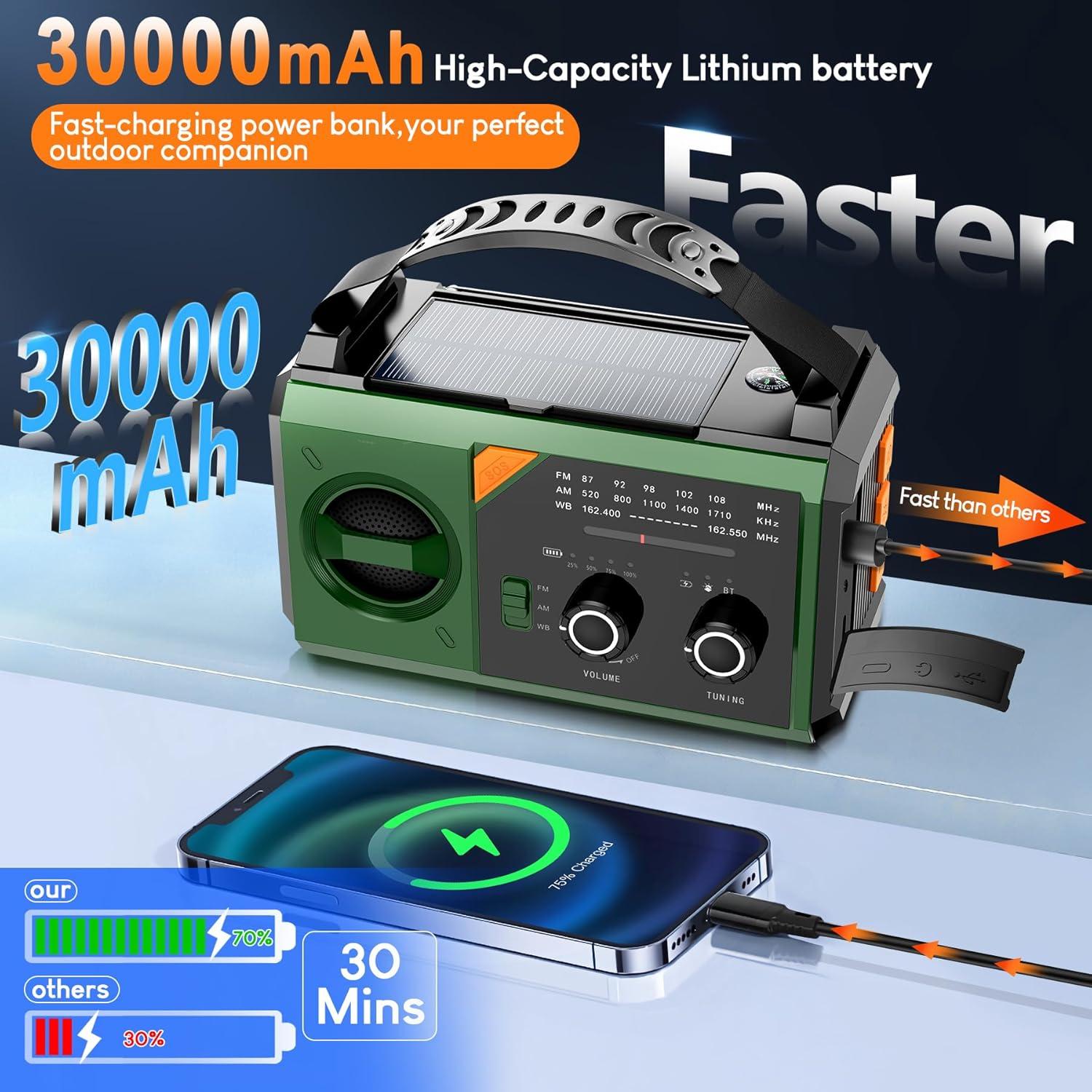 Radio Meteorológica de Emergencia RAOUOEN 30000mAh Solar AM/FM