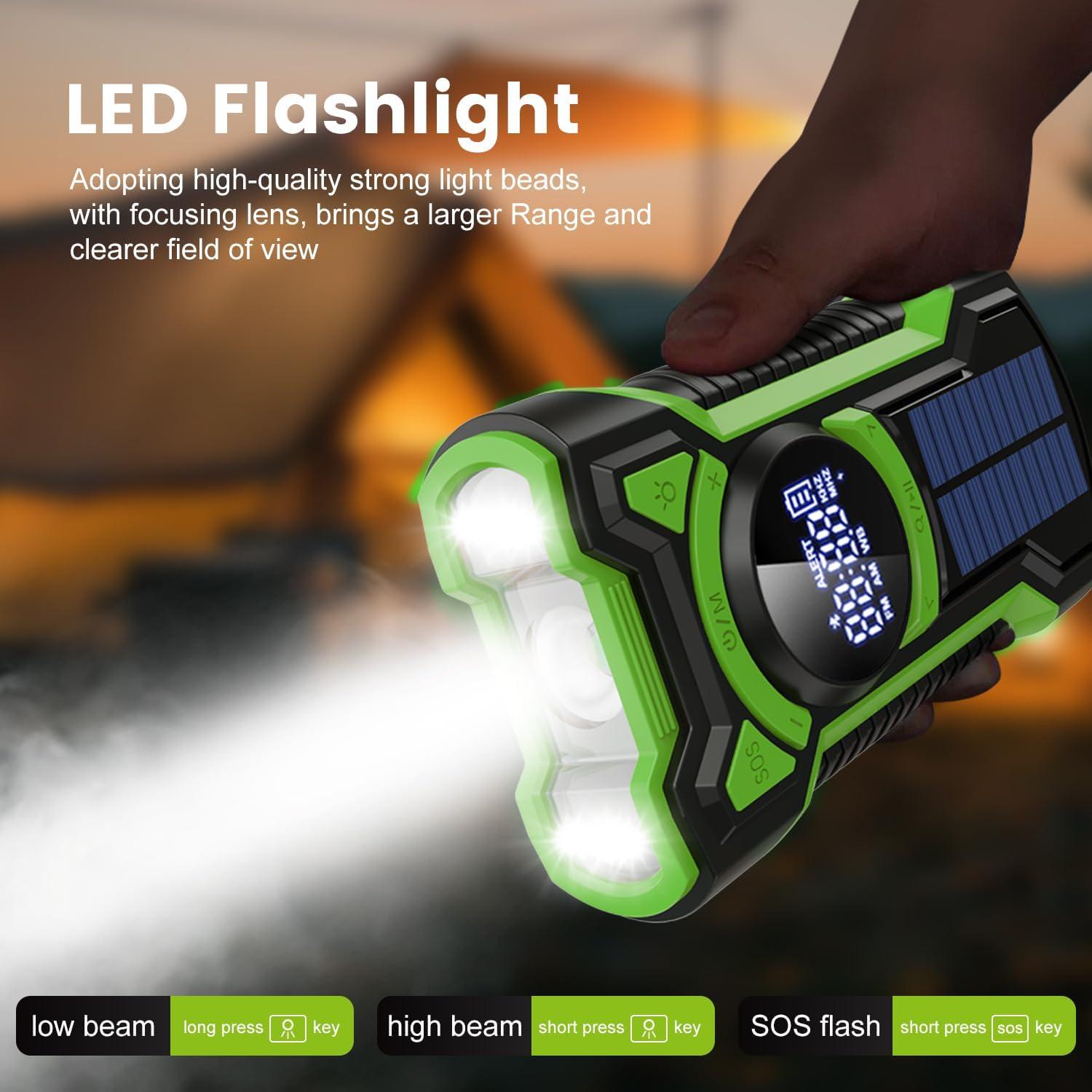 IPX5 Waterproof Emergency Weather Radio, Bluetooth Portable AM/FM/NOAA Hand Crank Radio Solar Charging, with Flashlight and 5000mAh Cell Phone Charger, USB or Battery Powered Radio with SOS Alarm