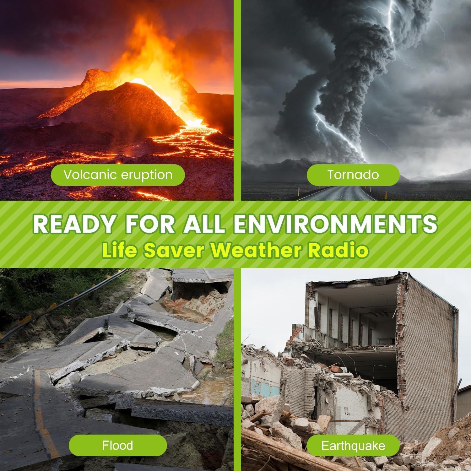 IPX5 Waterproof Emergency Weather Radio, Bluetooth Portable AM/FM/NOAA Hand Crank Radio Solar Charging, with Flashlight and 5000mAh Cell Phone Charger, USB or Battery Powered Radio with SOS Alarm