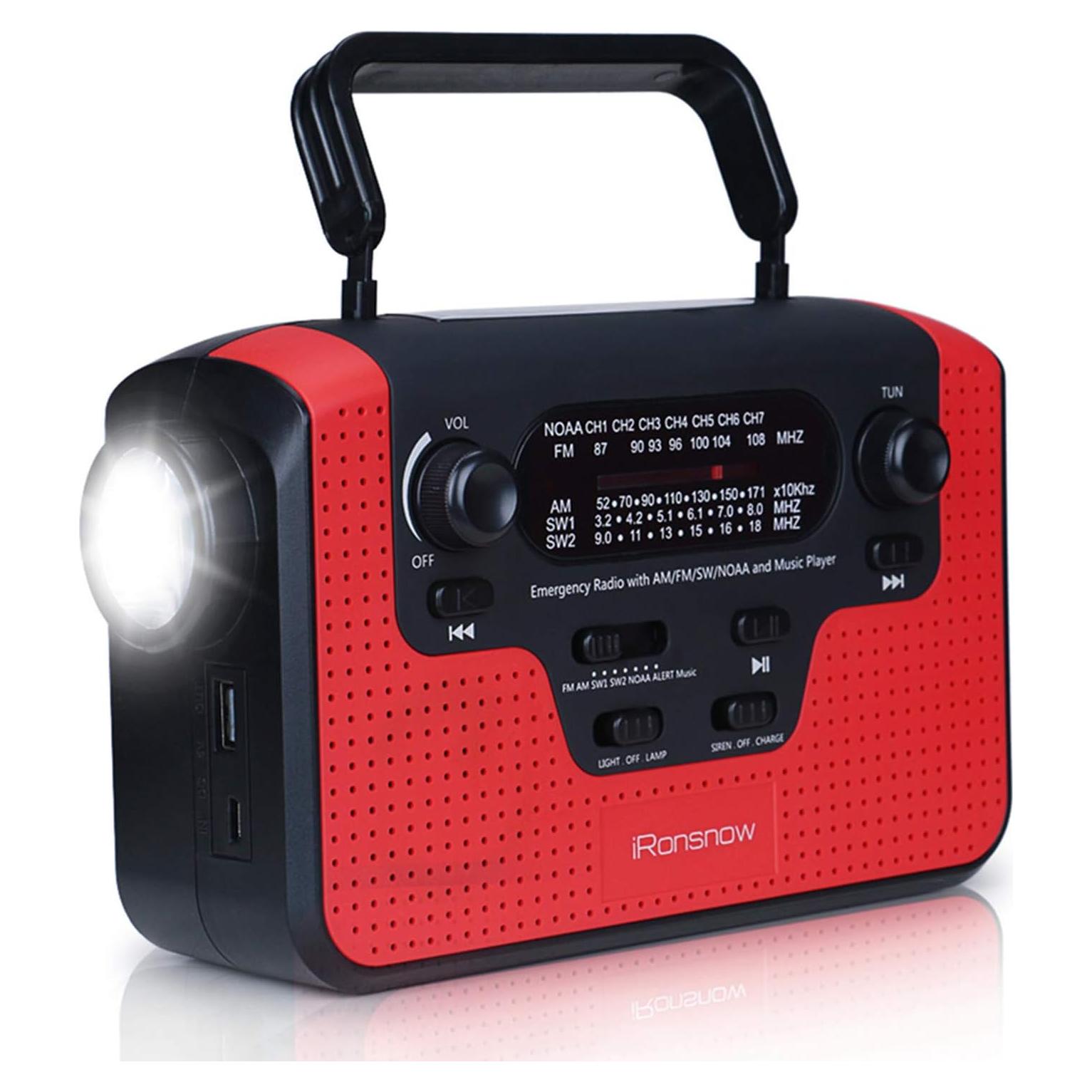 Radio de Emergencia Solar iRonsnow IS388 con Alerta NOAA 2300mAh