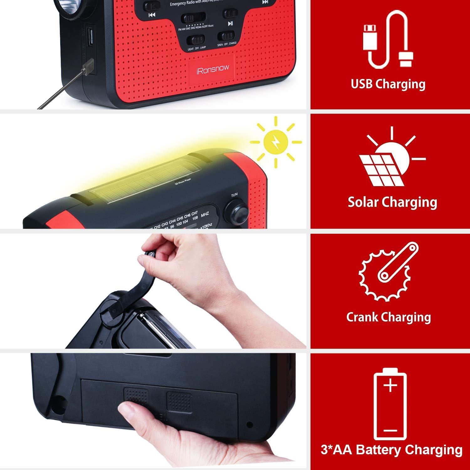 Radio de Emergencia Solar iRonsnow IS388 con Alerta NOAA 2300mAh