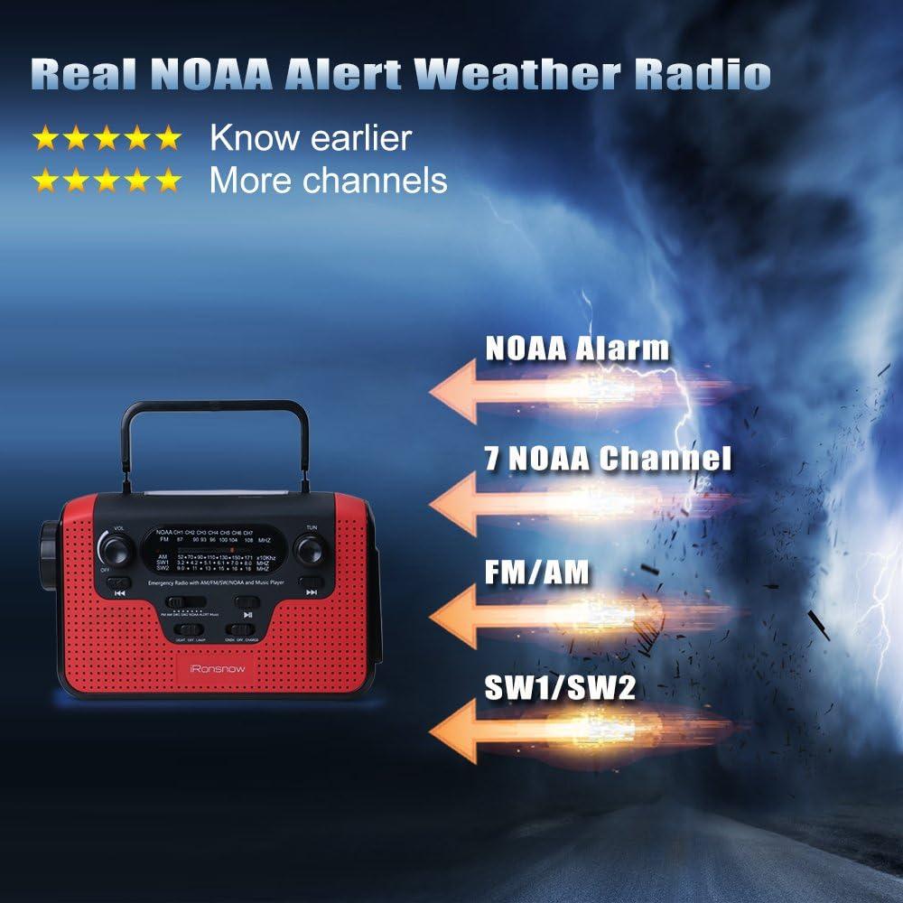 Radio de Emergencia Solar iRonsnow IS388 con Alerta NOAA 2300mAh