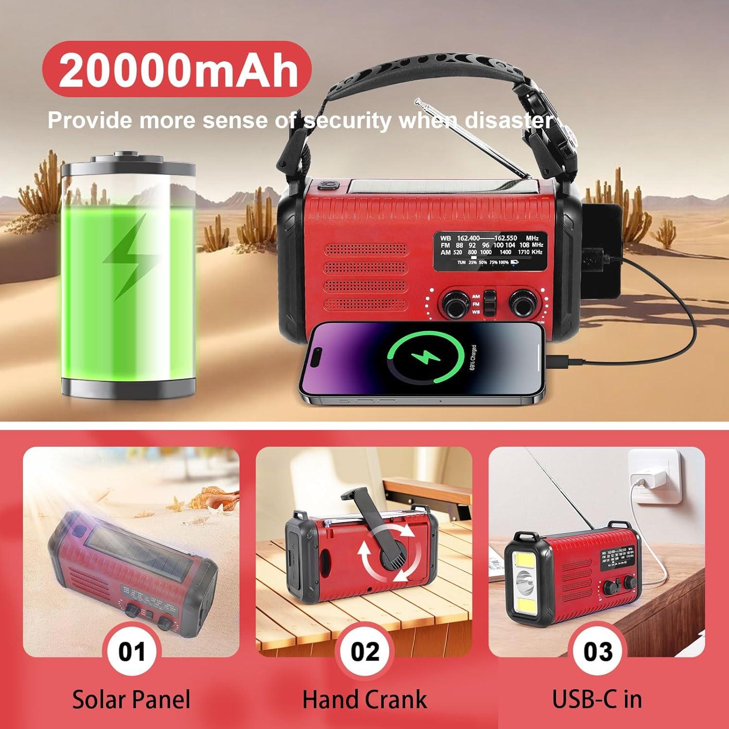 Radio Solar de Emergencia Leaton 20000mAh con Cargador USB
