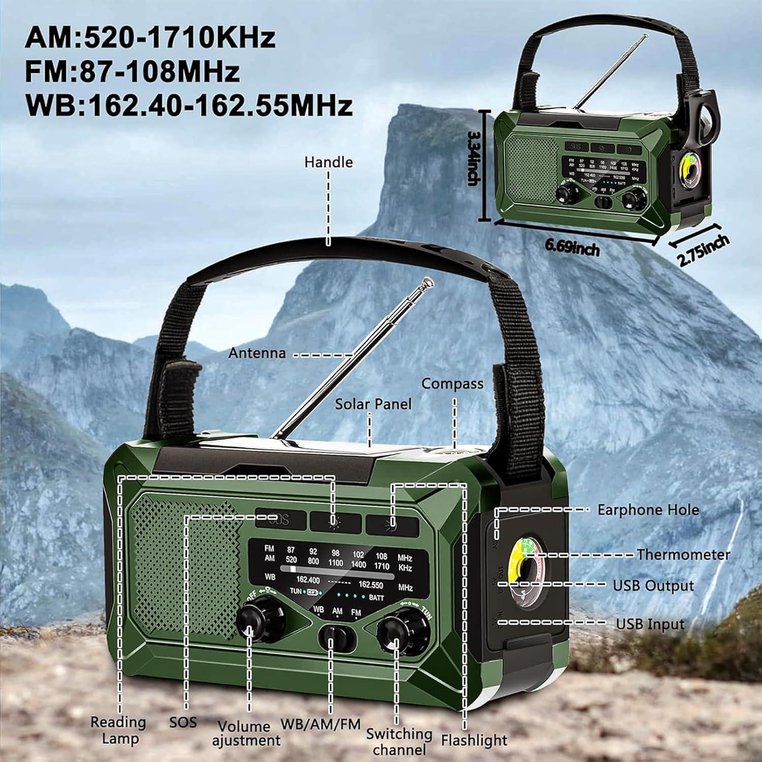 Radio de Emergencia NEPIVEL 10000mAh AM/FM NOAA Manivela