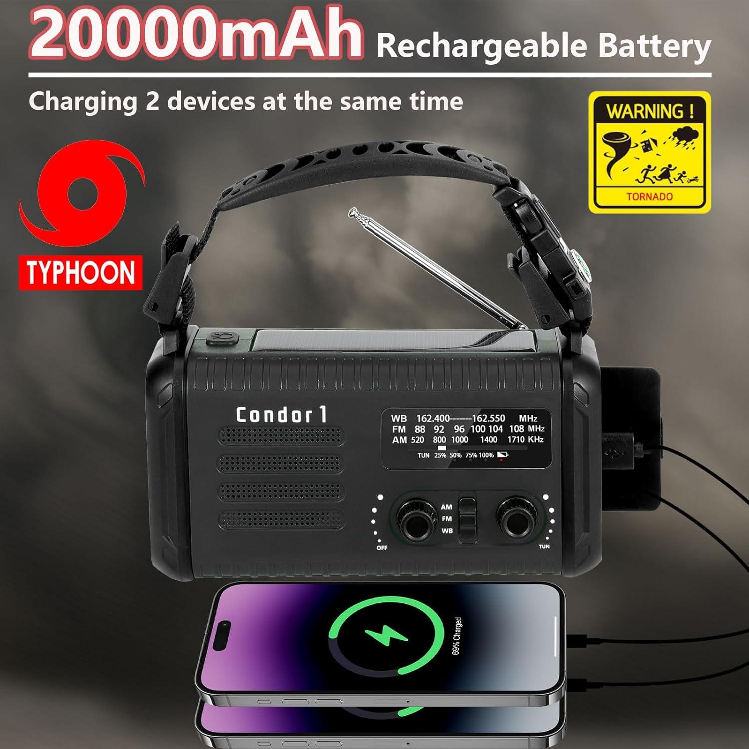 Radio Meteorológica de Emergencia Tiemahun Condor 1 USB-C Solar