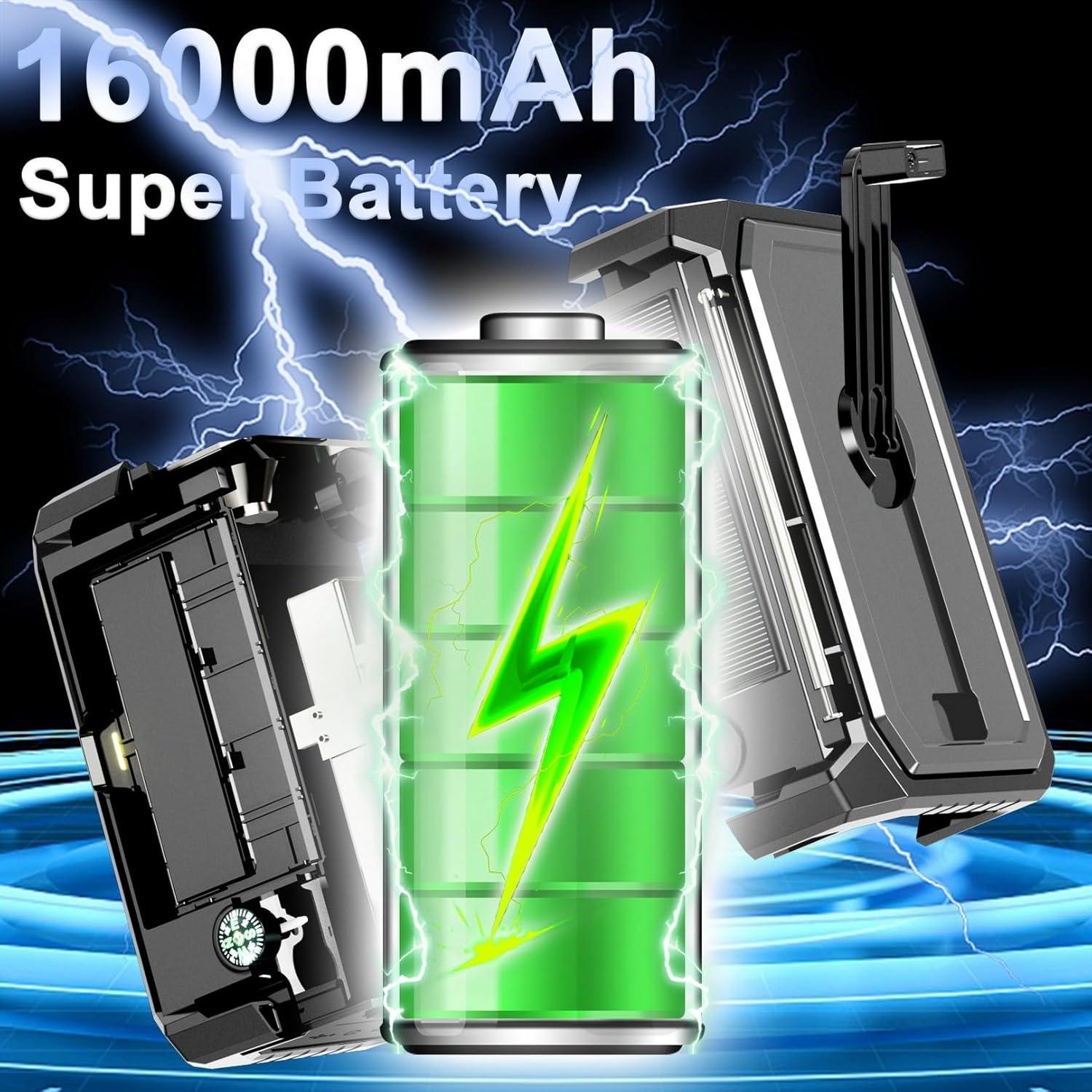 16000mAh Hand Crank Emergency Weather Radio with Wireless Speaker, 59200mWh NOAA AM FM Solar Radio with Flashlight Cell Phone Charger Reading Lamp Compass SOS for Camping and Survival (Gray)