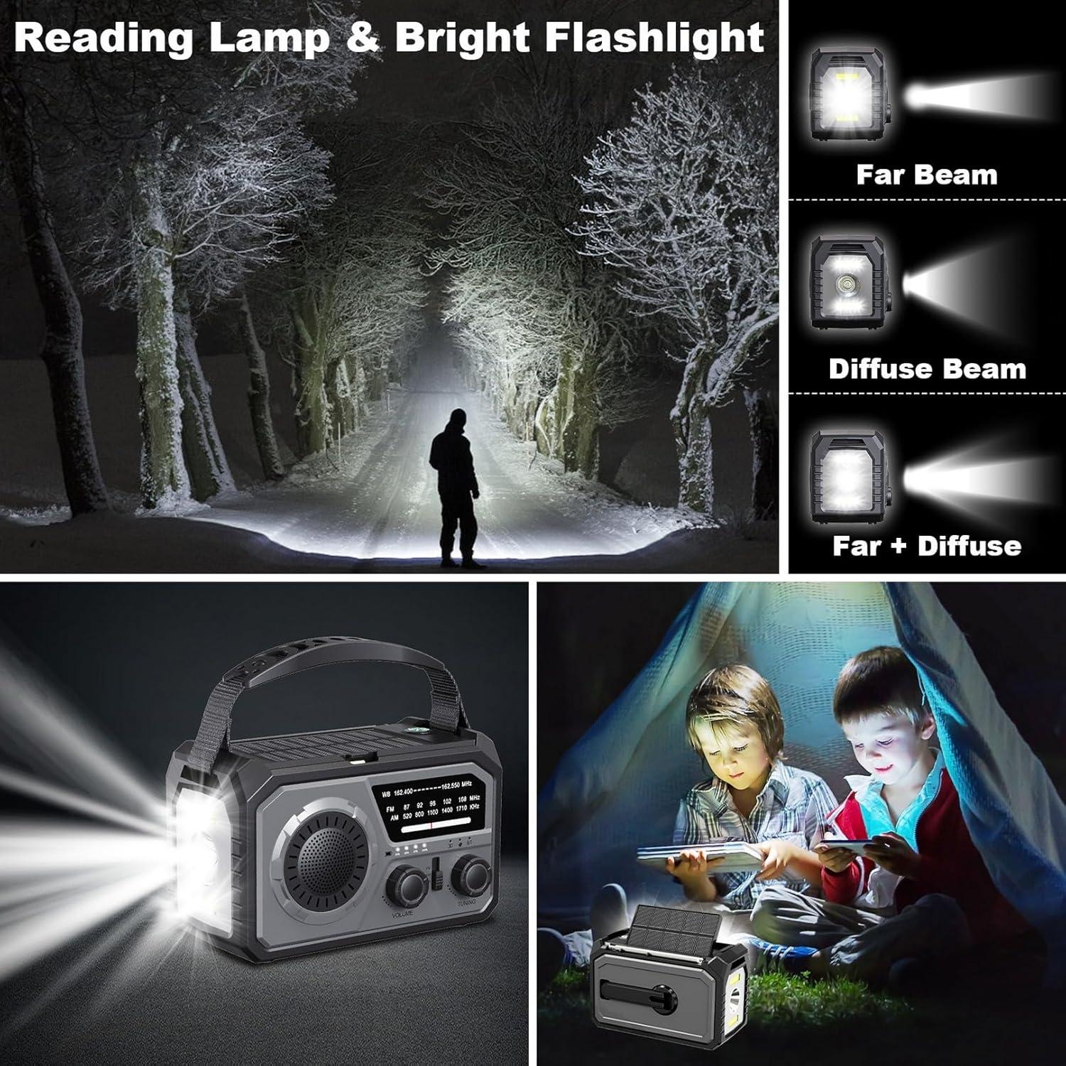 16000mAh Hand Crank Emergency Weather Radio with Wireless Speaker, 59200mWh NOAA AM FM Solar Radio with Flashlight Cell Phone Charger Reading Lamp Compass SOS for Camping and Survival (Gray)