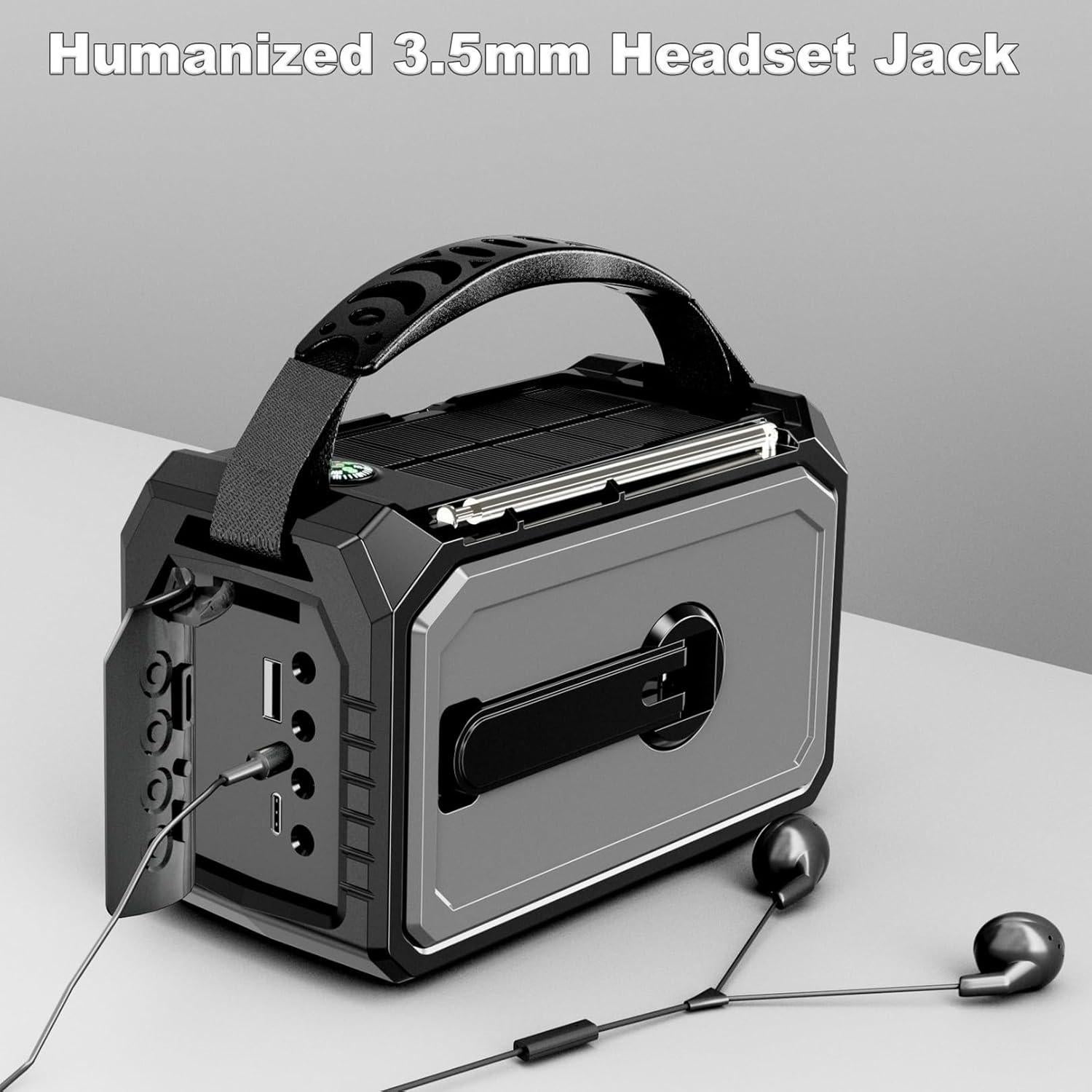 16000mAh Hand Crank Emergency Weather Radio with Wireless Speaker, 59200mWh NOAA AM FM Solar Radio with Flashlight Cell Phone Charger Reading Lamp Compass SOS for Camping and Survival (Gray)