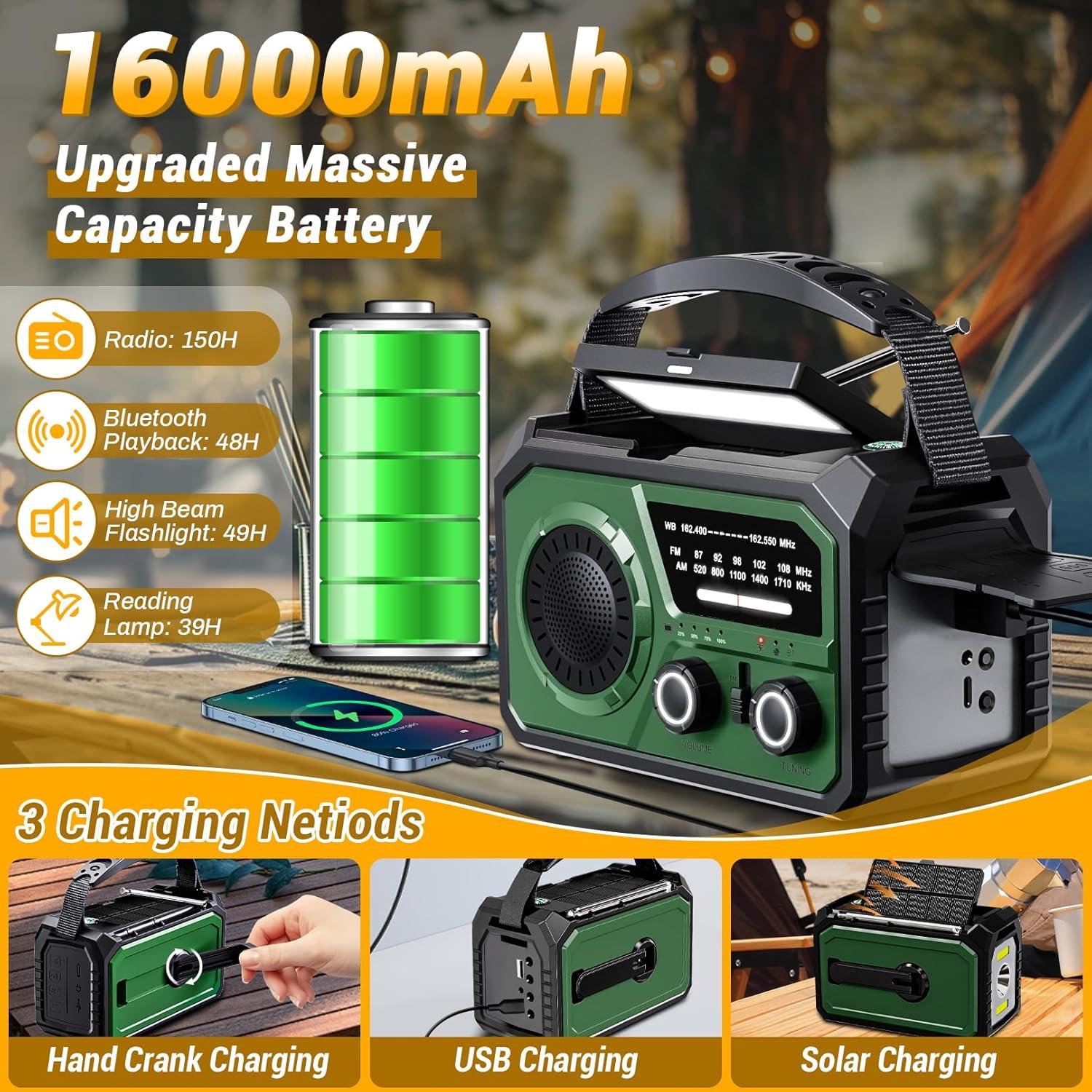 Radio de Emergencia GIDEZH H21 16000mAh Solar Manivela