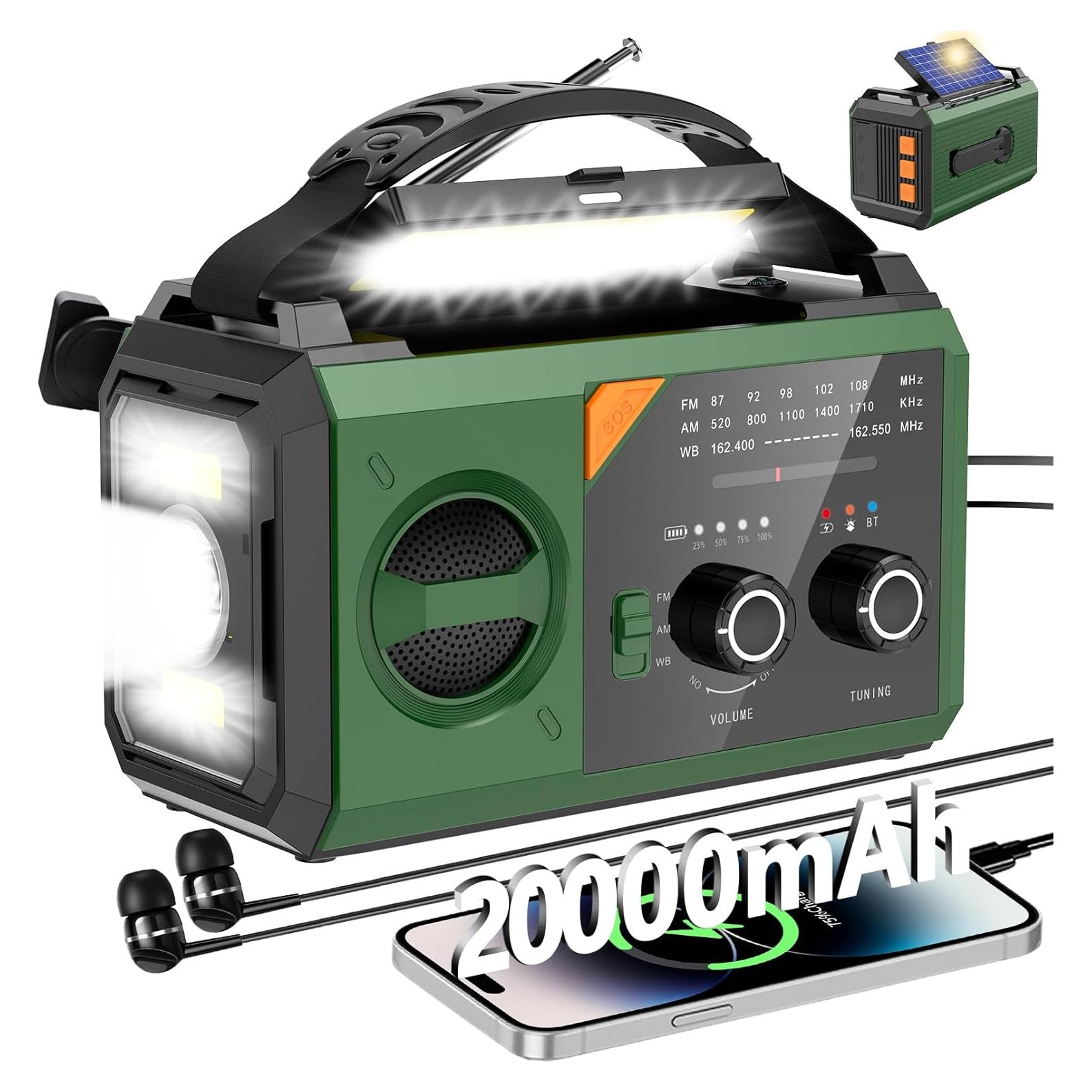 Radio de Emergencia GIDEZH 20000mAh Solar AM FM NOAA Verde
