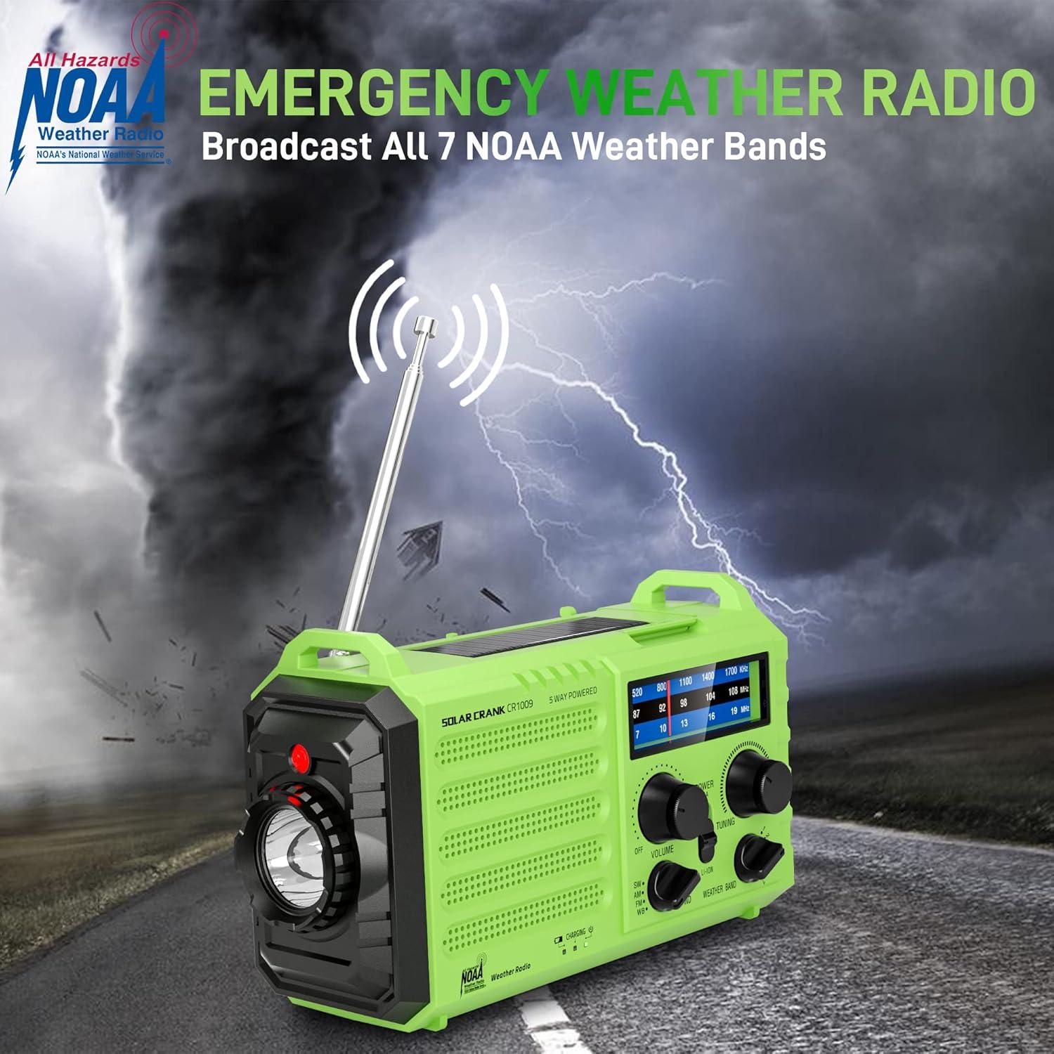Radio Meteorológica de Emergencia OnLyee CR1009 Verde 5000mAh