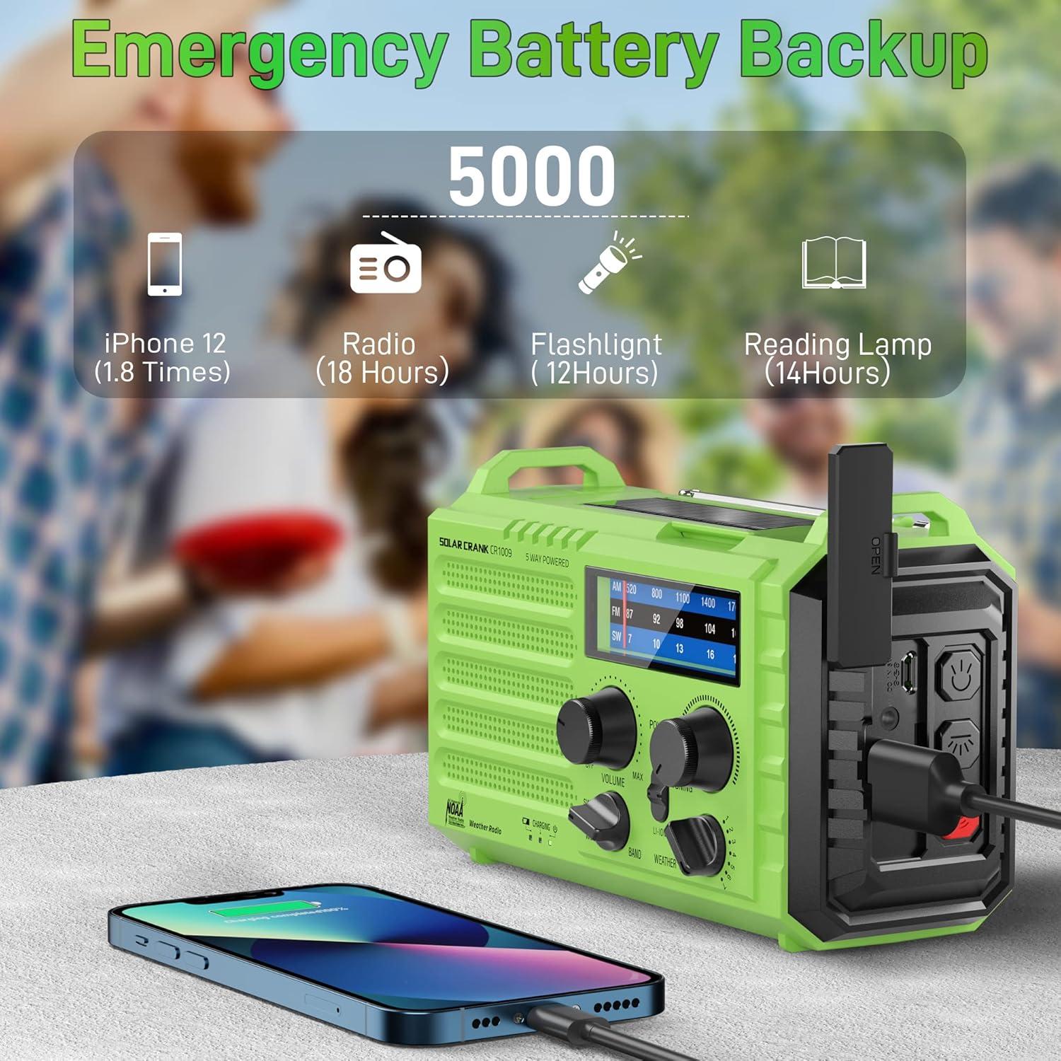 Radio Meteorológica de Emergencia OnLyee CR1009 Verde 5000mAh