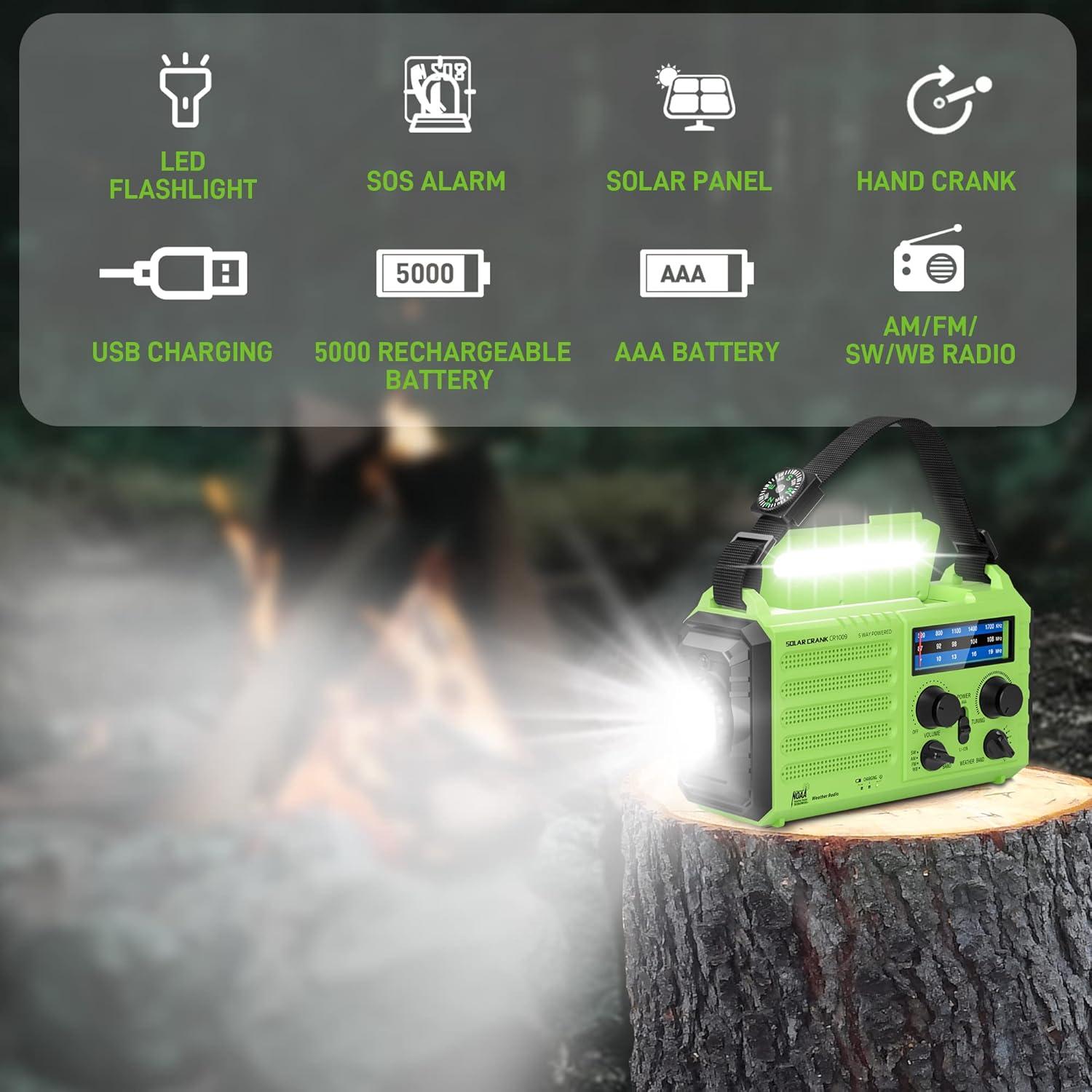 Radio Meteorológica de Emergencia OnLyee CR1009 Verde 5000mAh